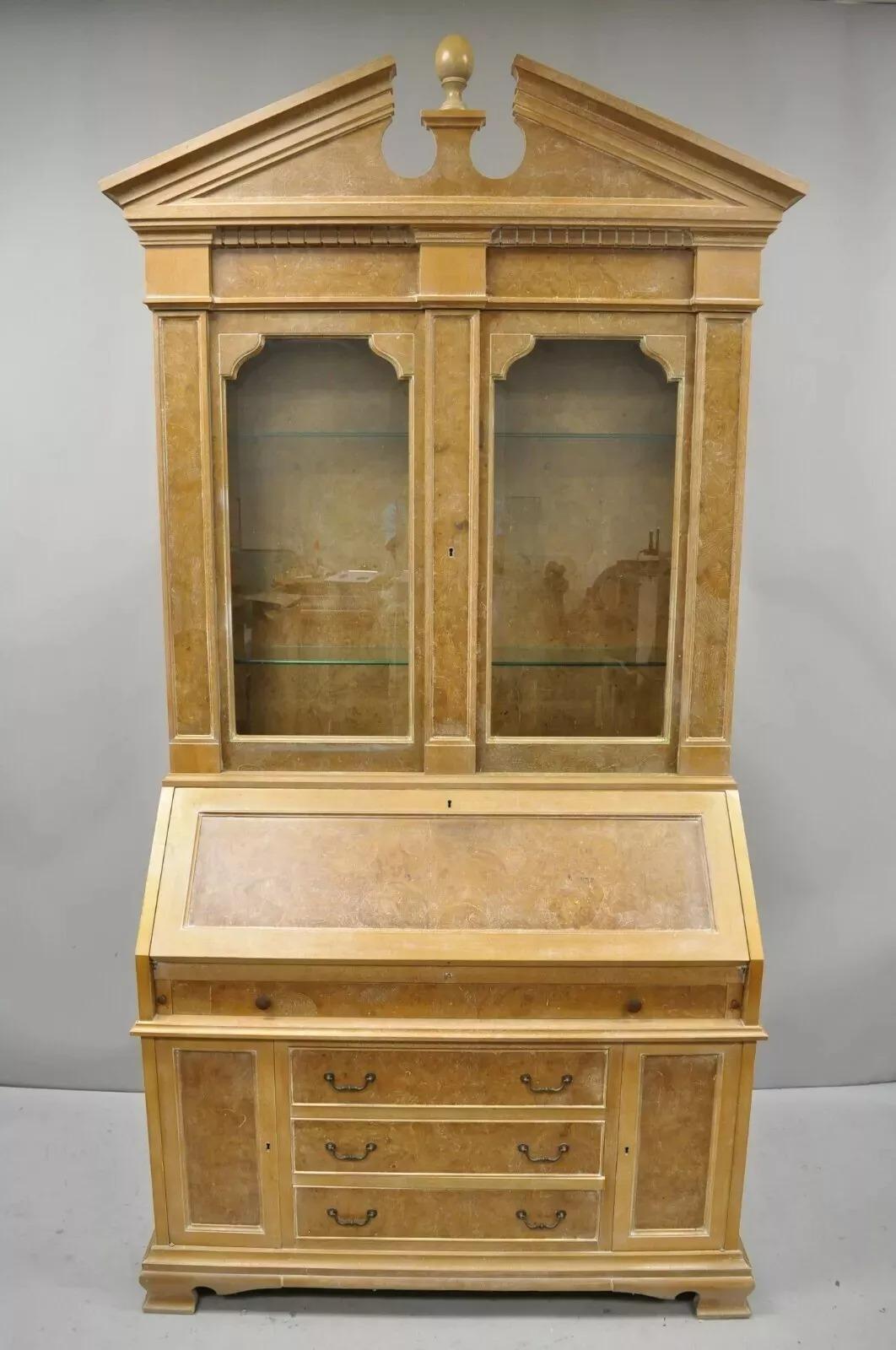 Chapman Italian Neoclassical Burl Wood Patchwork Olivewood Tall Secretary Desk en vente 5