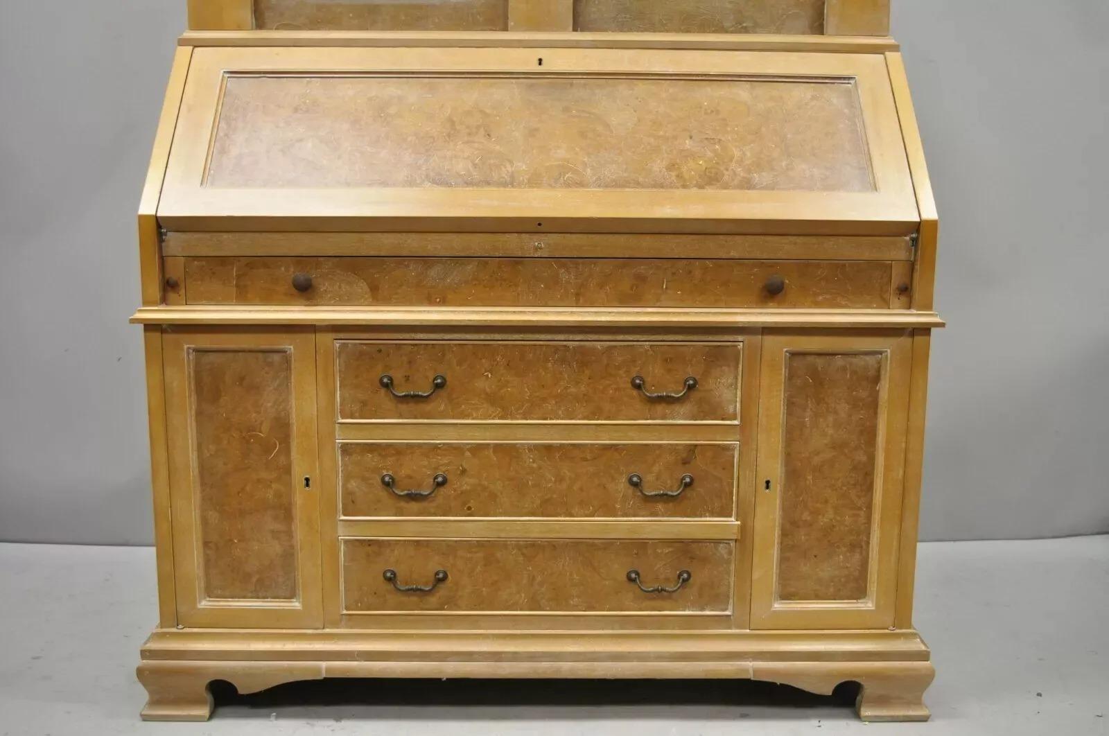 Inconnu Chapman Italian Neoclassical Burl Wood Patchwork Olivewood Tall Secretary Desk en vente