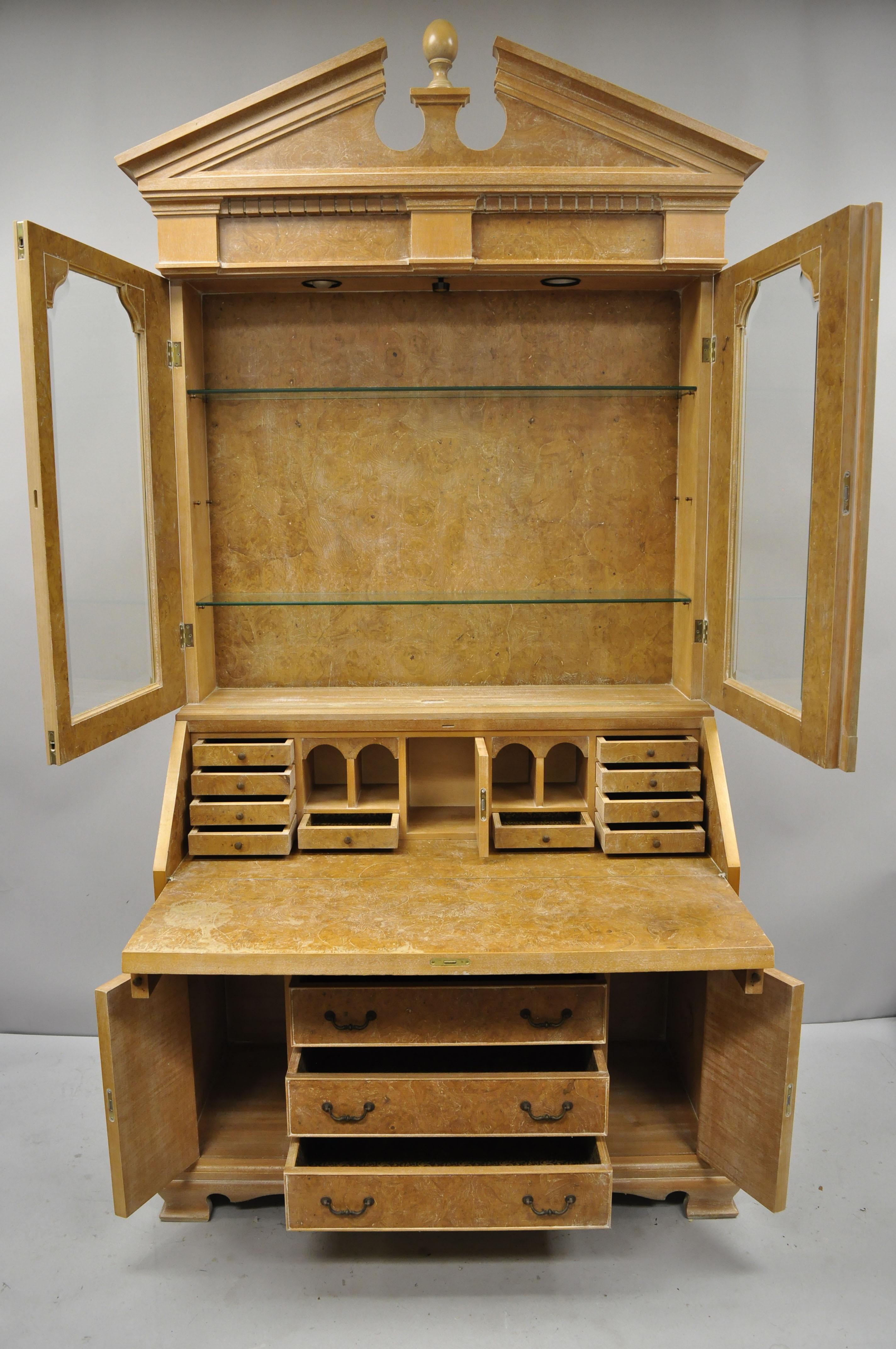20th Century Chapman Italian Neoclassical Burl Wood Patchwork Olivewood Tall Secretary Desk For Sale