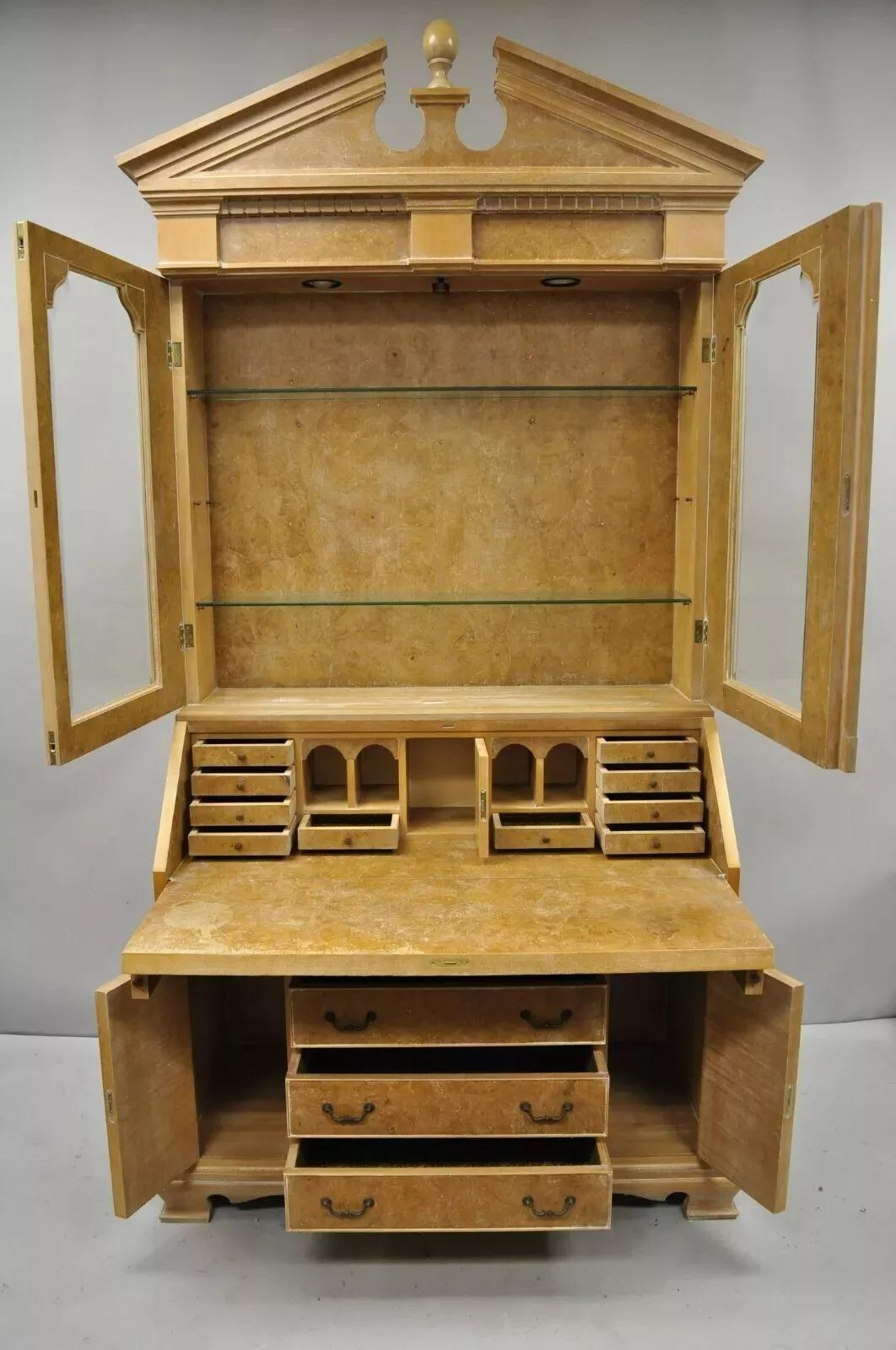20ième siècle Chapman Italian Neoclassical Burl Wood Patchwork Olivewood Tall Secretary Desk en vente