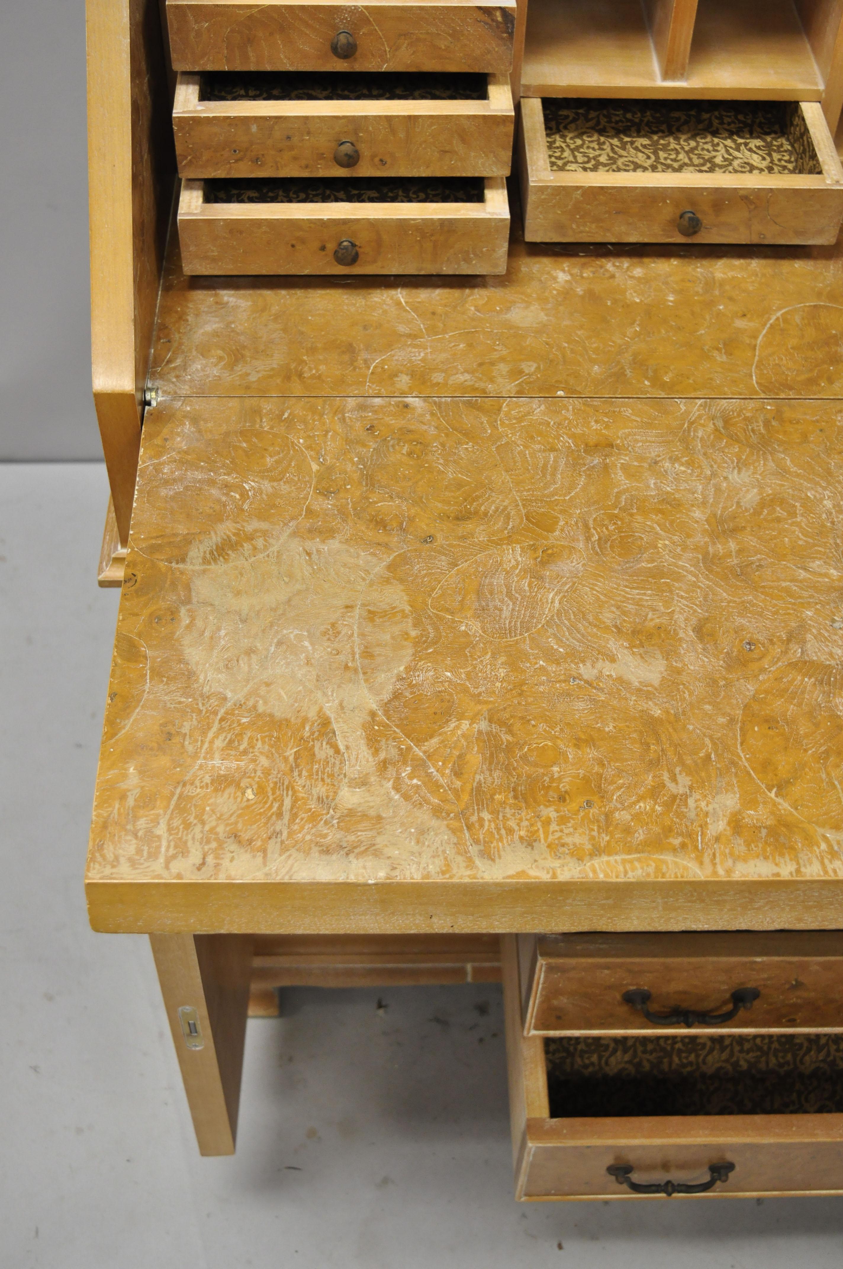 20th Century Chapman Italian Neoclassical Burl Wood Patchwork Olivewood Tall Secretary Desk For Sale