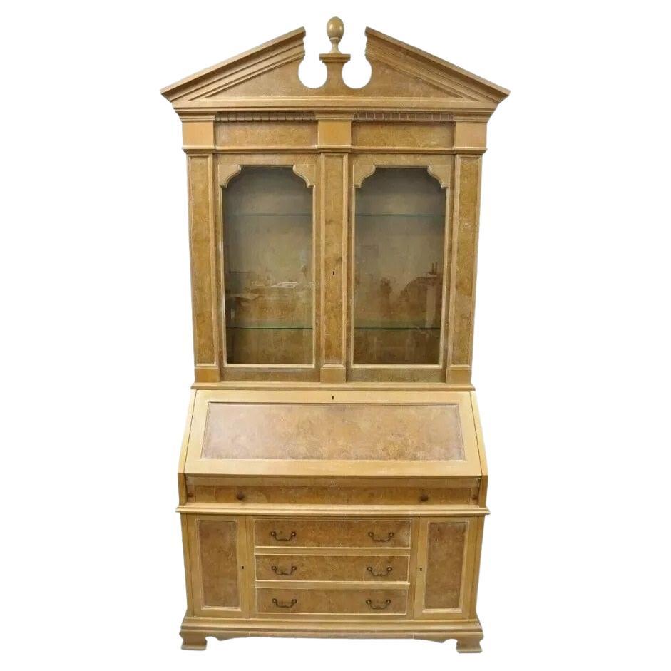 Chapman Italian Neoclassical Burl Wood Patchwork Olivewood Tall Secretary Desk