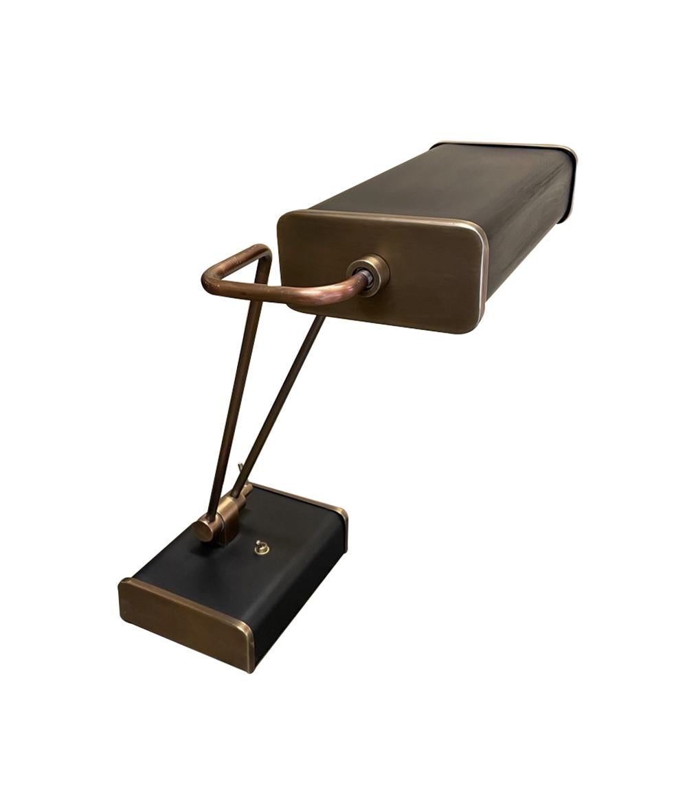 Modern Chapman Lighting 1940s Brushed Brass and Ebonized Metal Articulated Desk Lamp For Sale