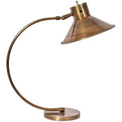 Chapman Manufacturing Articulating Brass Desk Lamp with Wide Brass Shade, 1960s