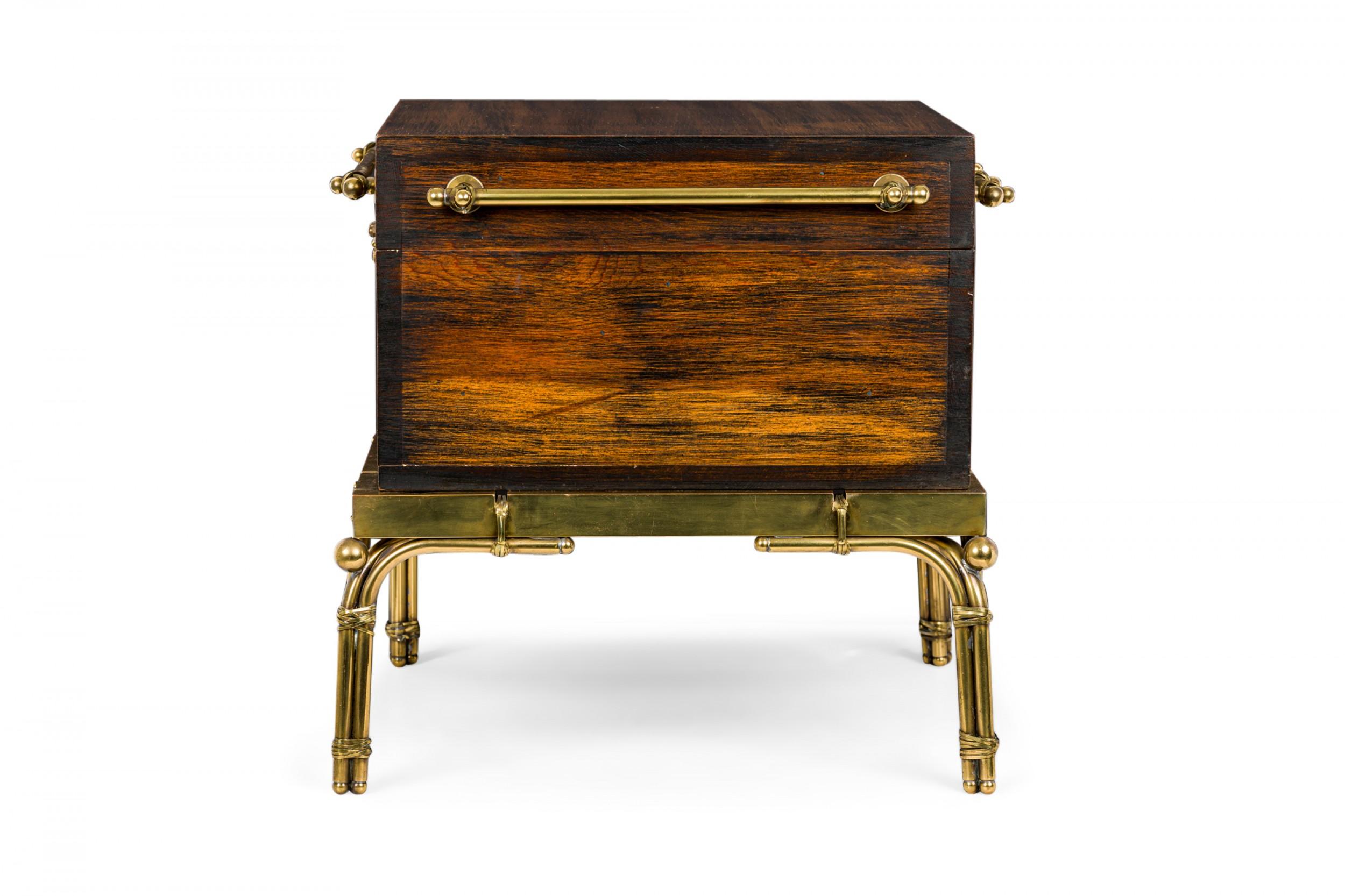 American Chapman / Mastercraft Lacquered Walnut and Brass Strong Box Chest For Sale