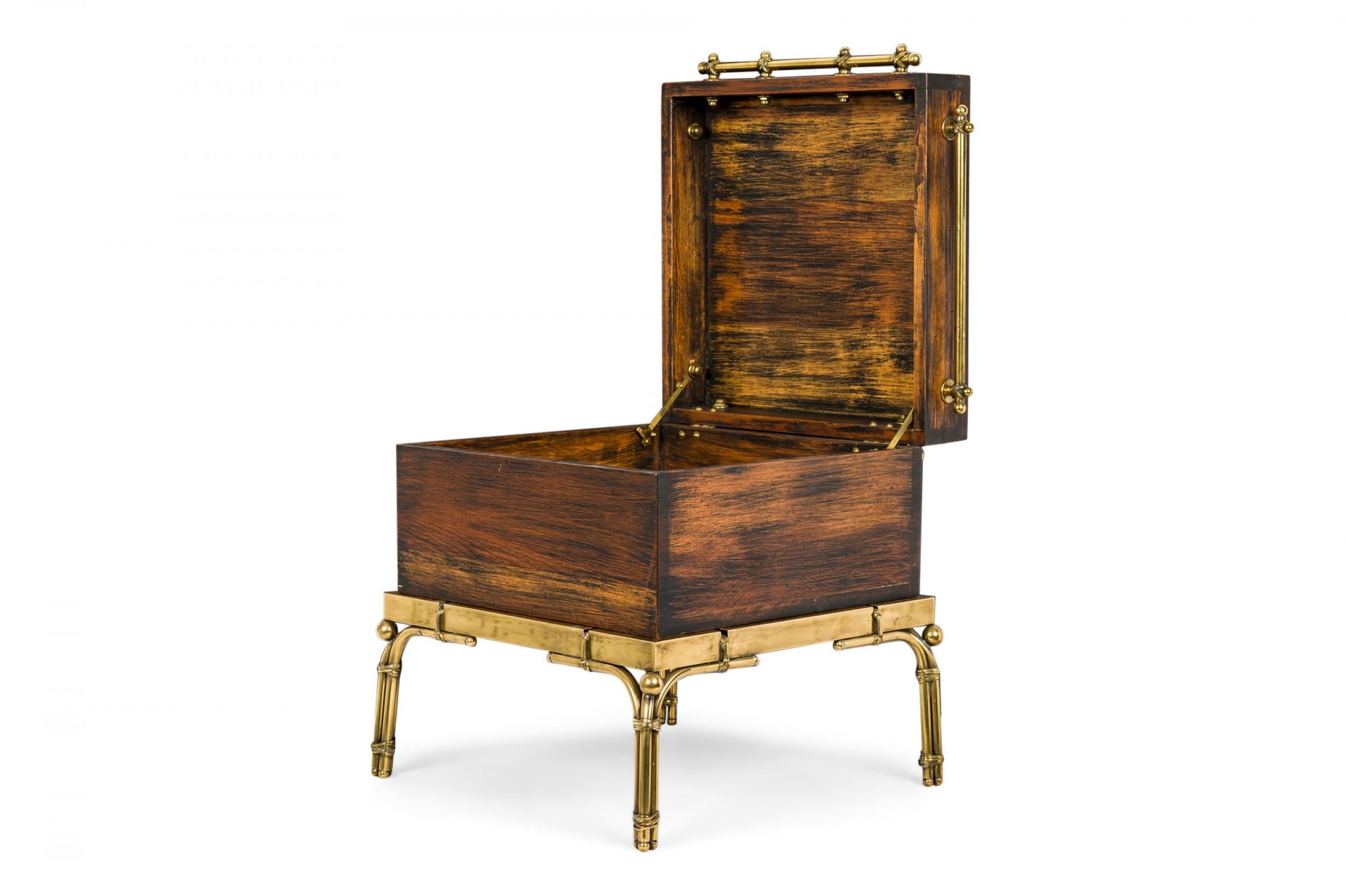 Chapman / Mastercraft Lacquered Walnut and Brass Strong Box Chest In Good Condition For Sale In New York, NY