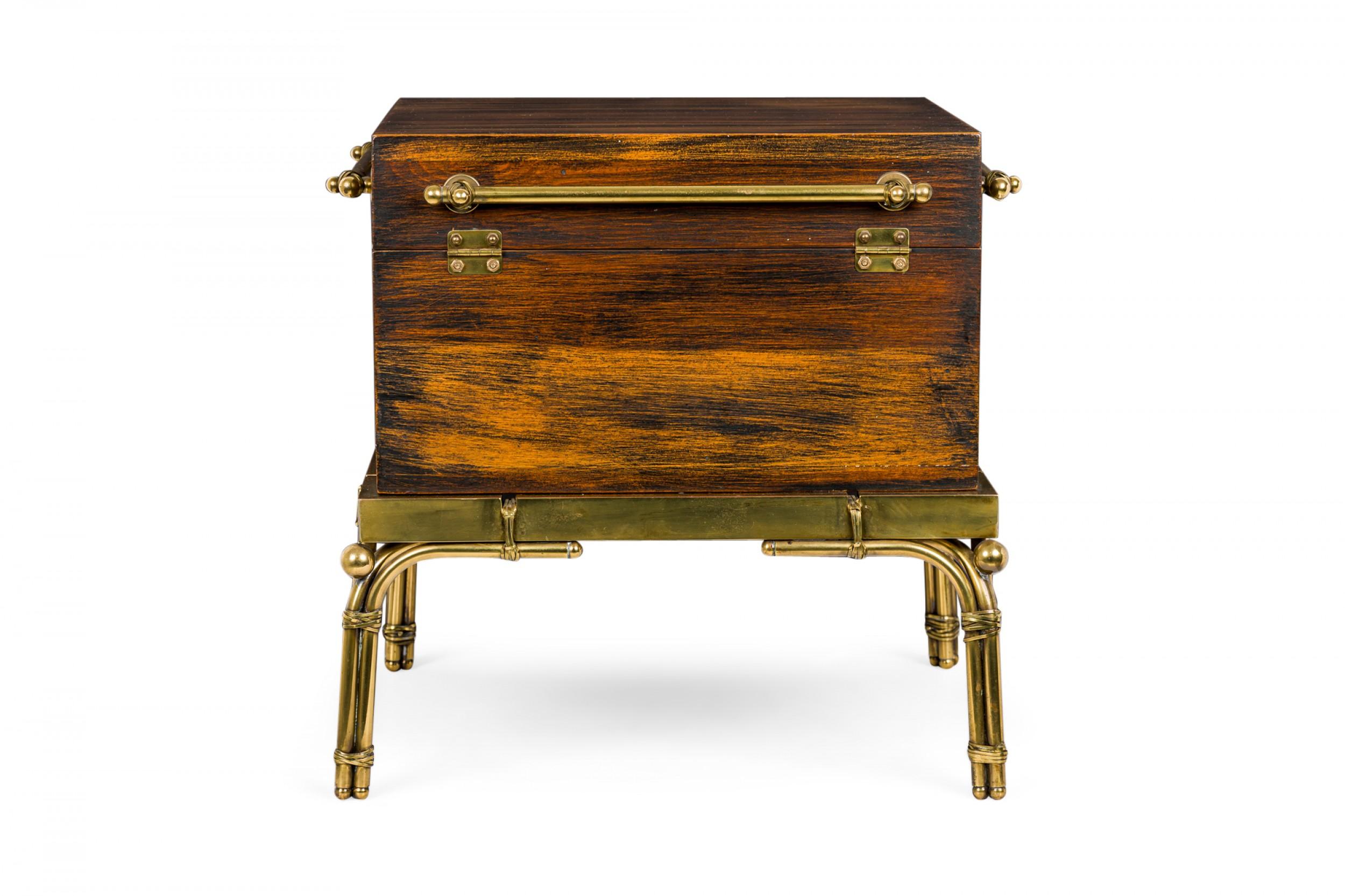Chapman / Mastercraft Lacquered Walnut and Brass Strong Box Chest For Sale 2