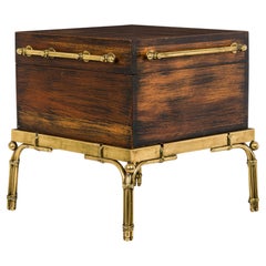 Chapman / Mastercraft Lacquered Walnut and Brass Strong Box Chest