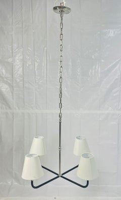 Chapman & Myers “Basden” Medium Chandelier for Visual Comfort, Nickel & Rattan
