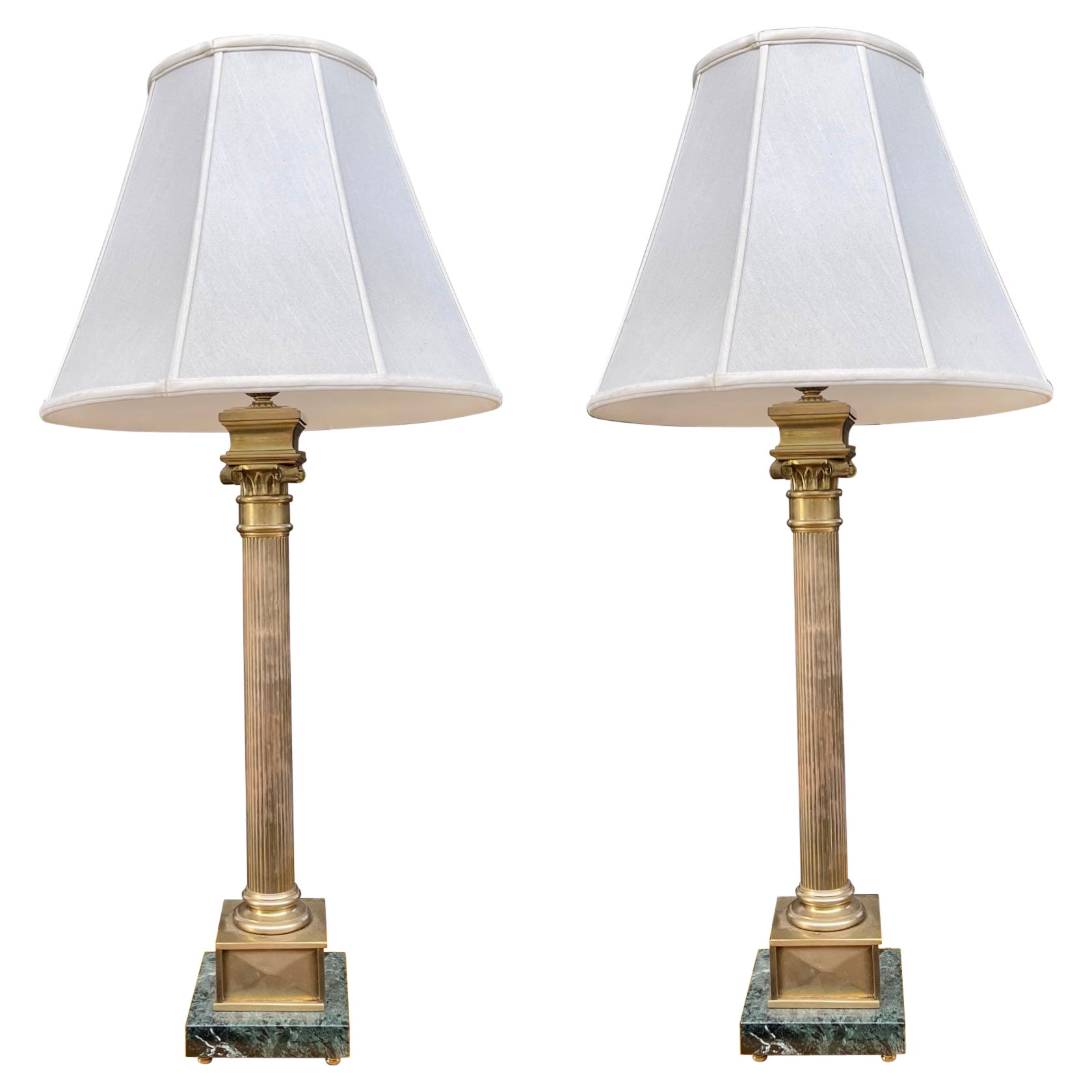 Chapman Neo-Classical Style Brass and Marble Doric Column Table Lamps, Pair