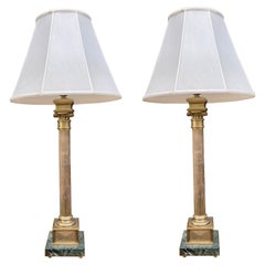 Chapman Neo-Classical Style Brass and Marble Doric Column Table Lamps, Pair