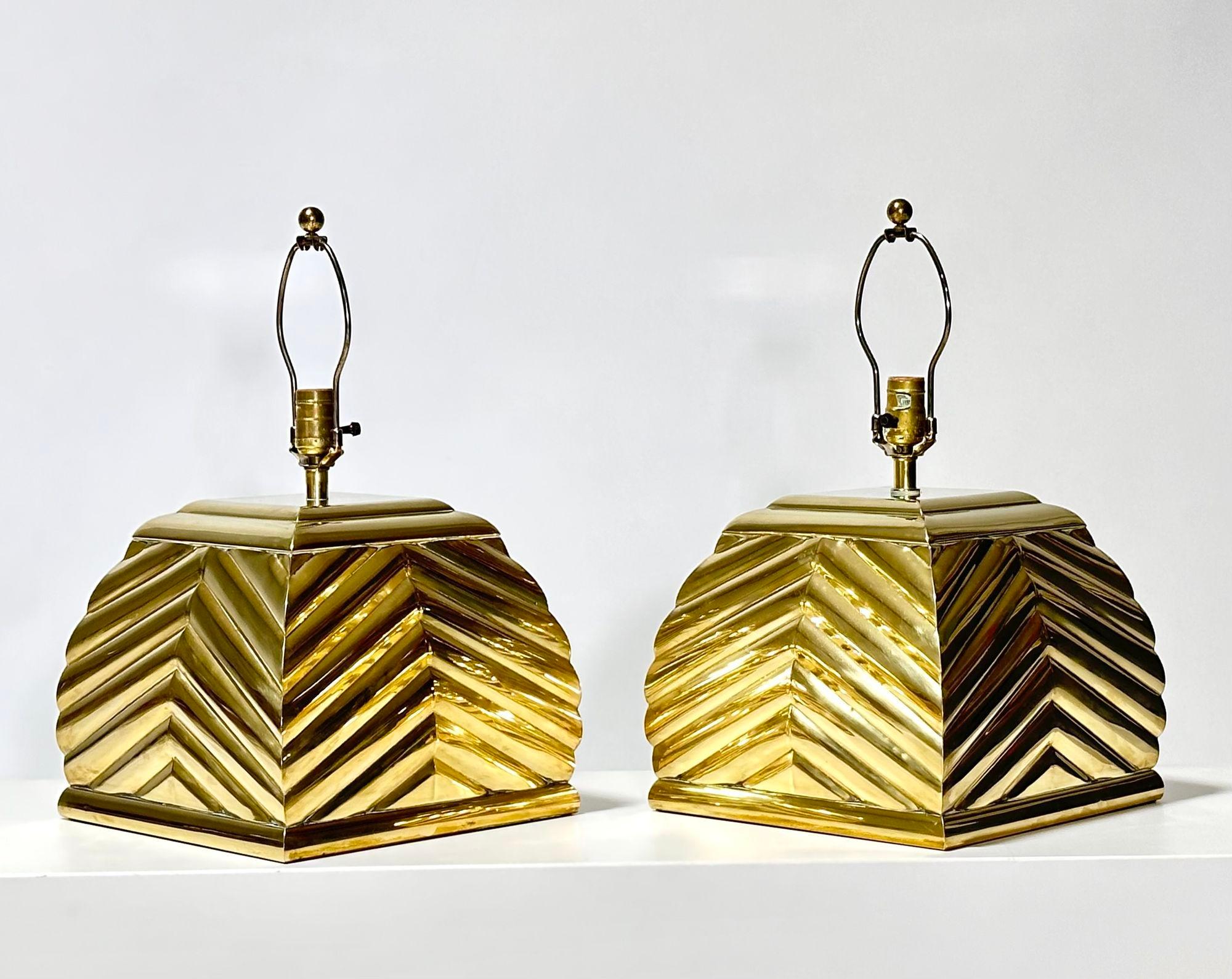 Chapman Pair Brass Sculptural Table Lamps, 1960. Original. Shades not included. There are a couple very small dings on the top of lamp but does not show with the shades.

FREE SHIPPING ANYWHERE IN THE United States