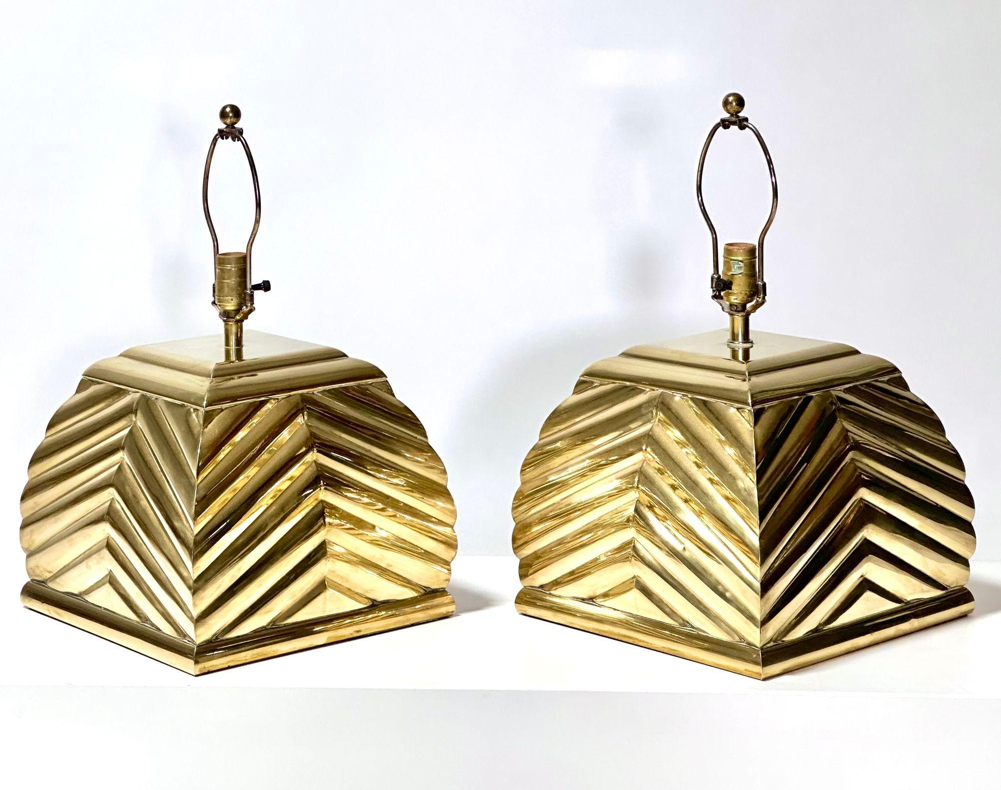 Mid-Century Modern Chapman Pair Brass Sculptural Table Lamps, 1960 For Sale