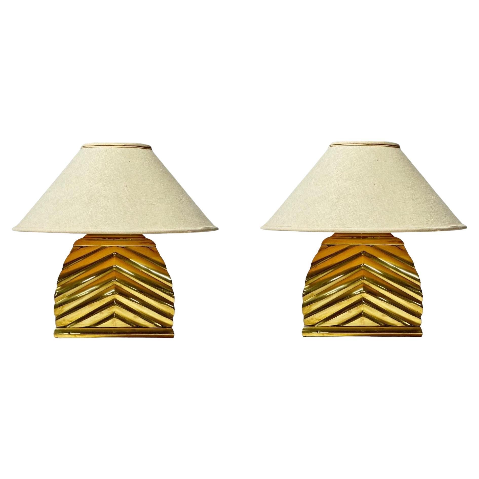Chapman Pair Brass Sculptural Table Lamps, 1960 For Sale