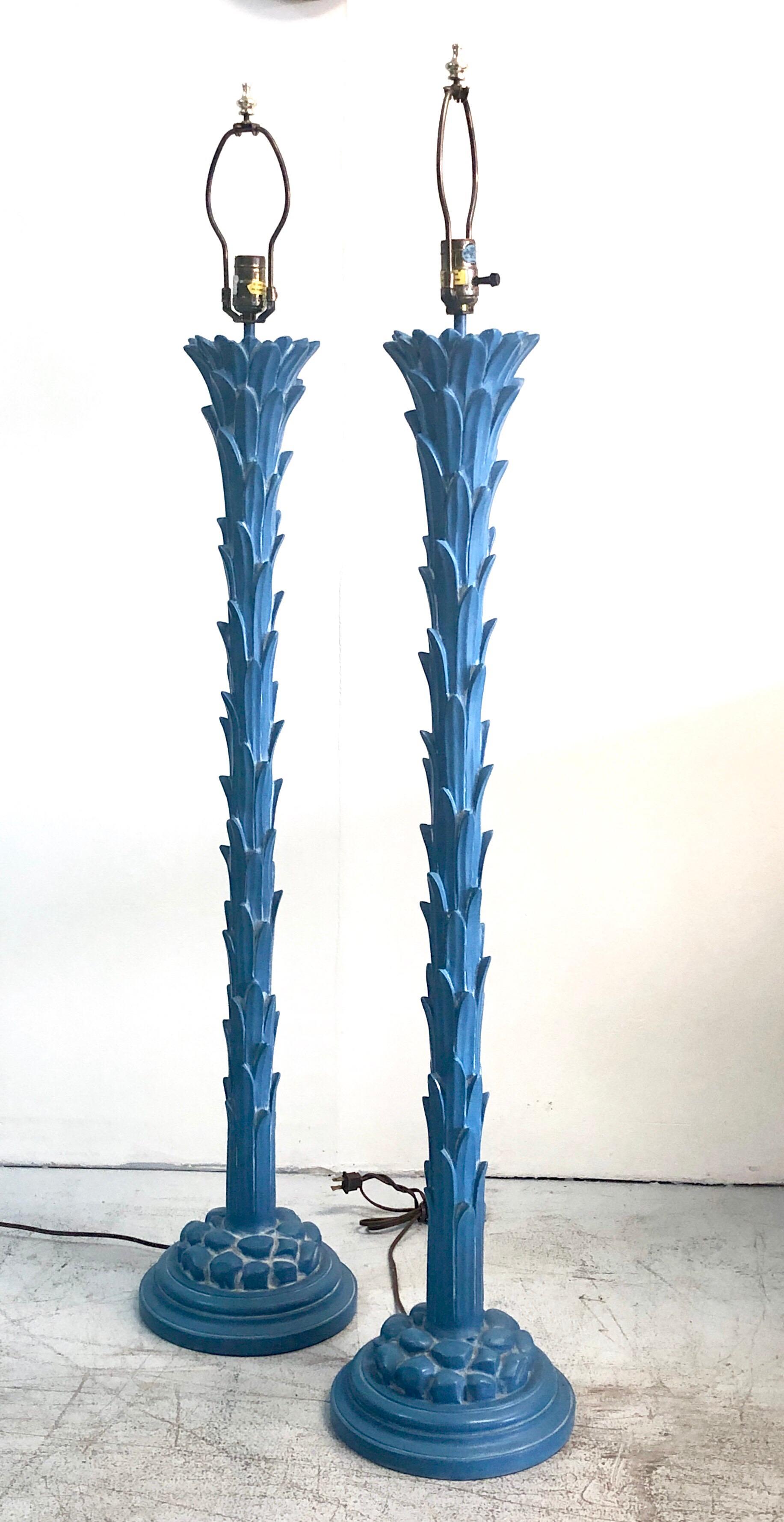 American Chapman Pair of Blue Serge Roche Style Floor Lamps