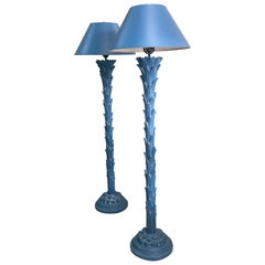 Retro Chapman Pair of Blue Serge Roche Style Floor Lamps