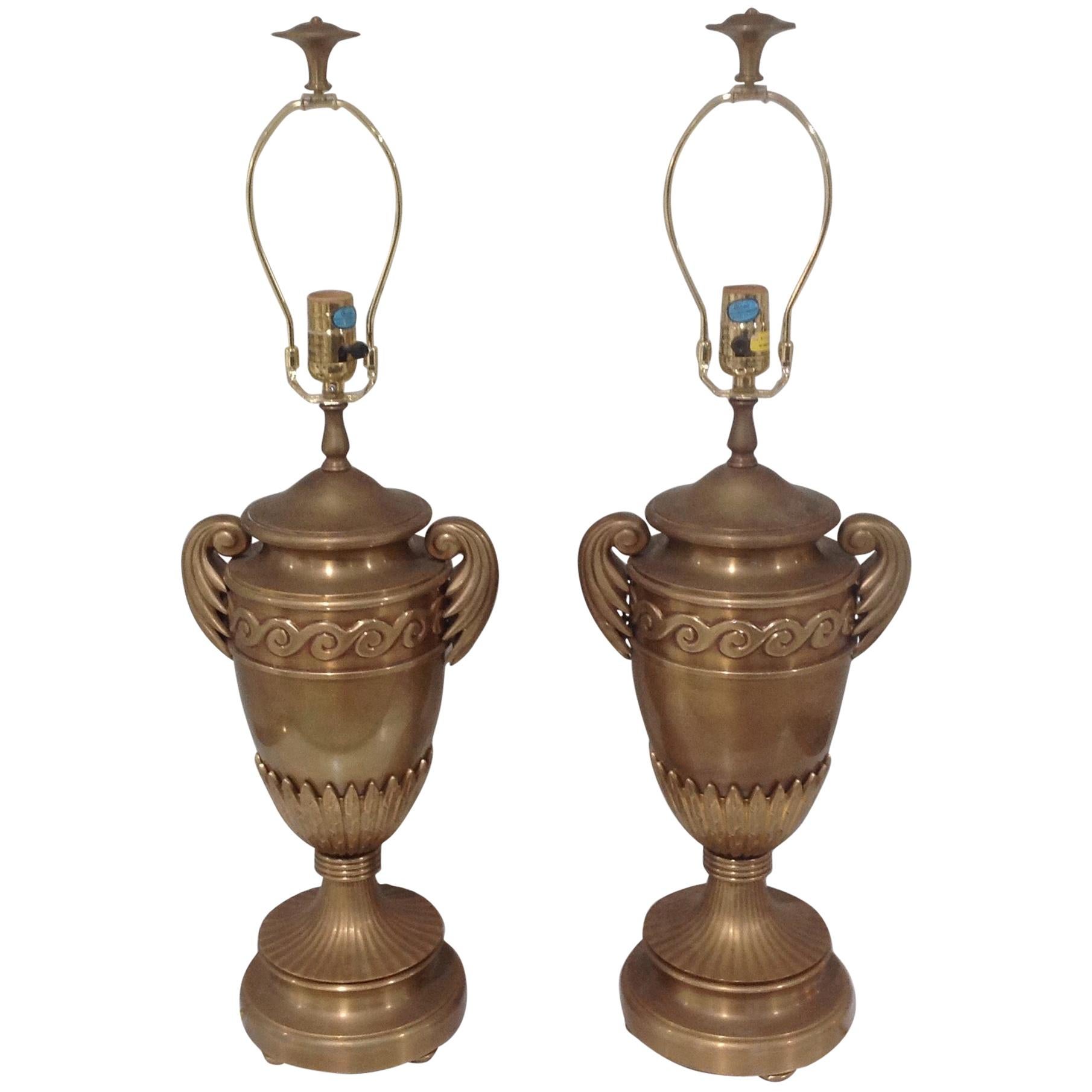 Chapman Pair of Urn Form Lamps with Original Finials For Sale