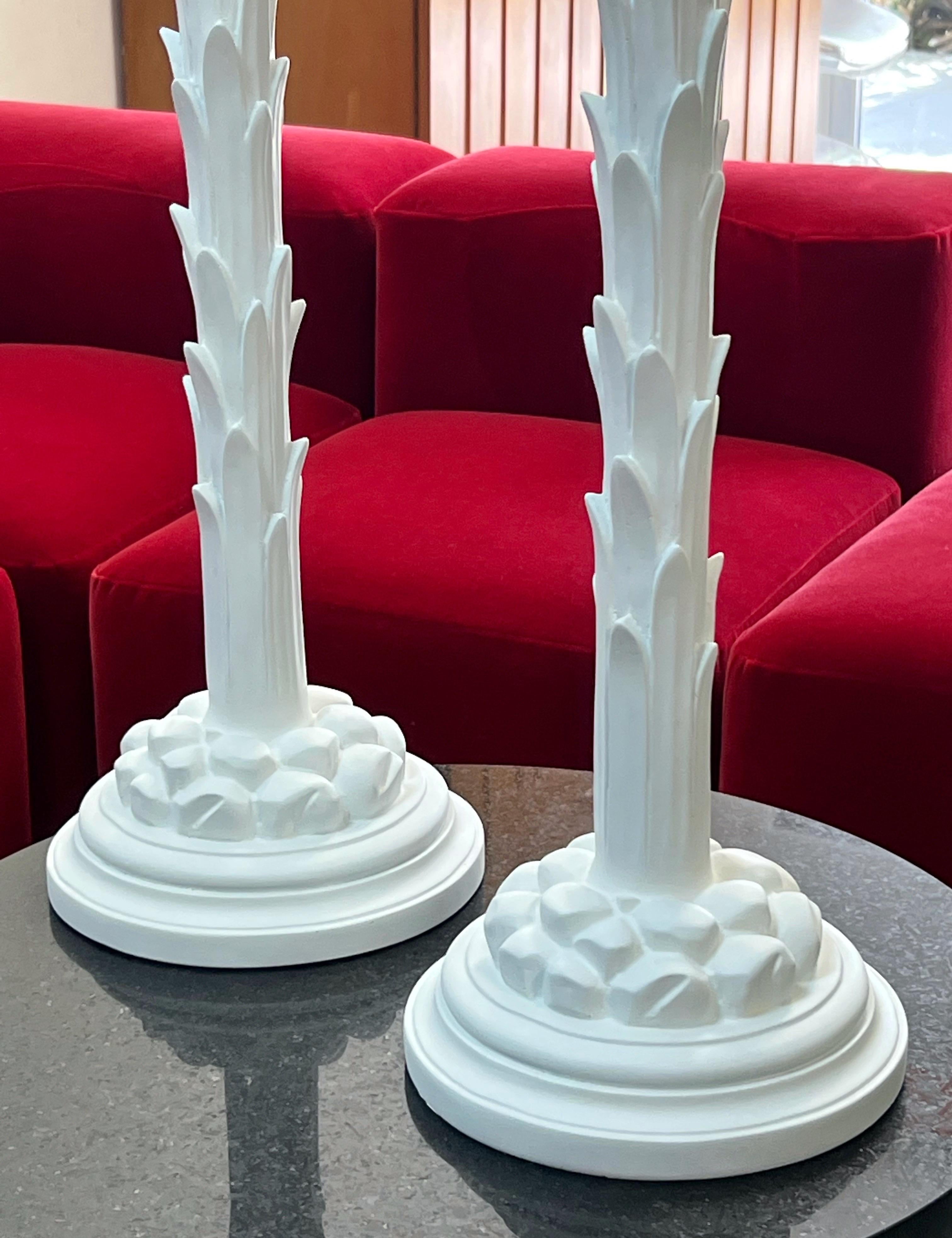 Chapman Pair of White Plaster Palm Tree Floor Lamps 2