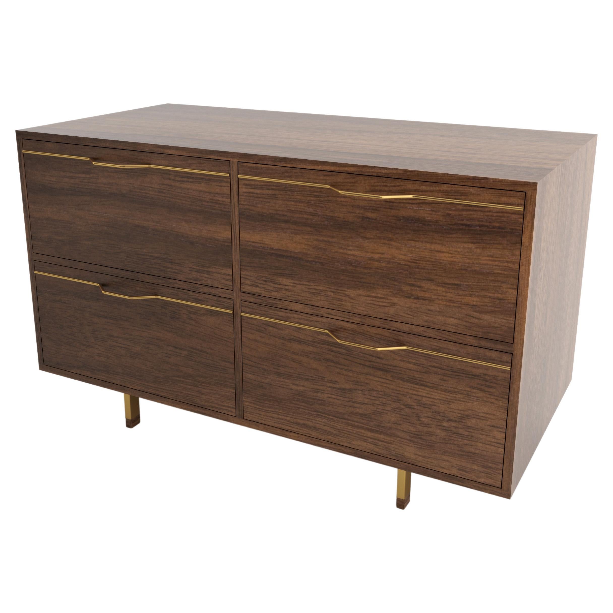 Chapman Small Storage Dresser Cabinet Walnut Brassy Gold For Sale