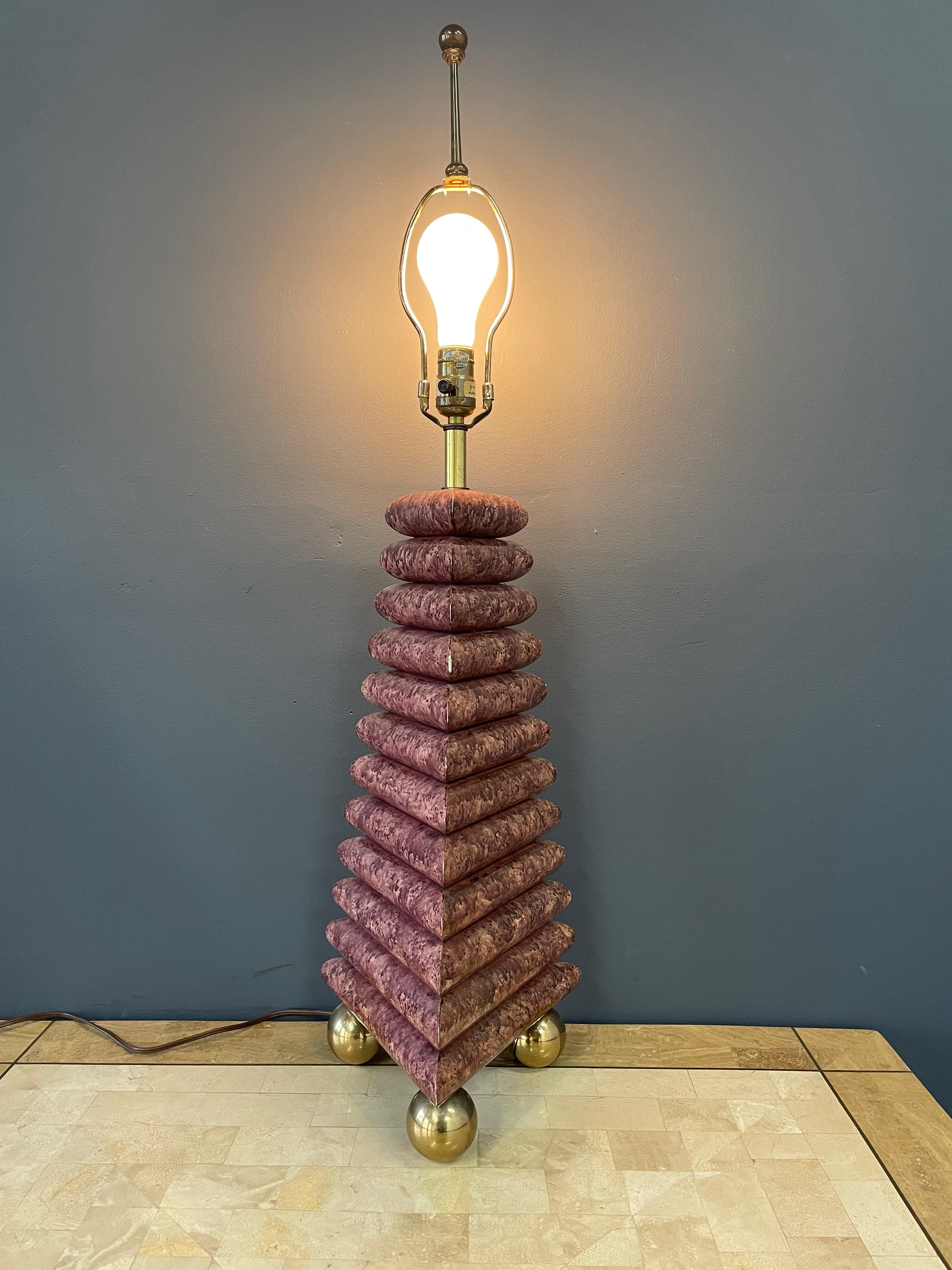 20th Century Chapman Stacked Table Lamp in a Faux Goatskin Finish with Brass Ball Feet  For Sale