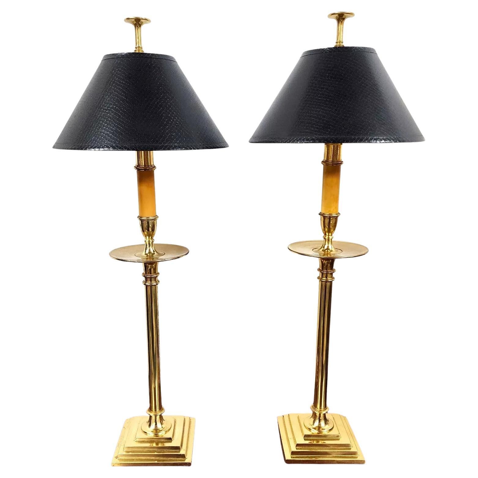 Chapman Table Lamps Brass Candlestick Pair