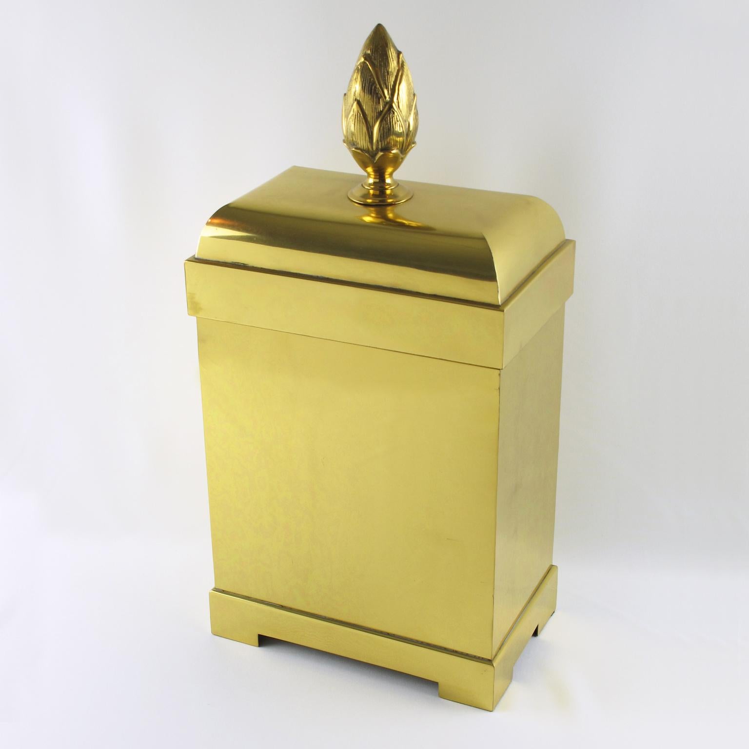 Chapman Tall Brass Magazine Storage Lidded Box, 1980s For Sale 3