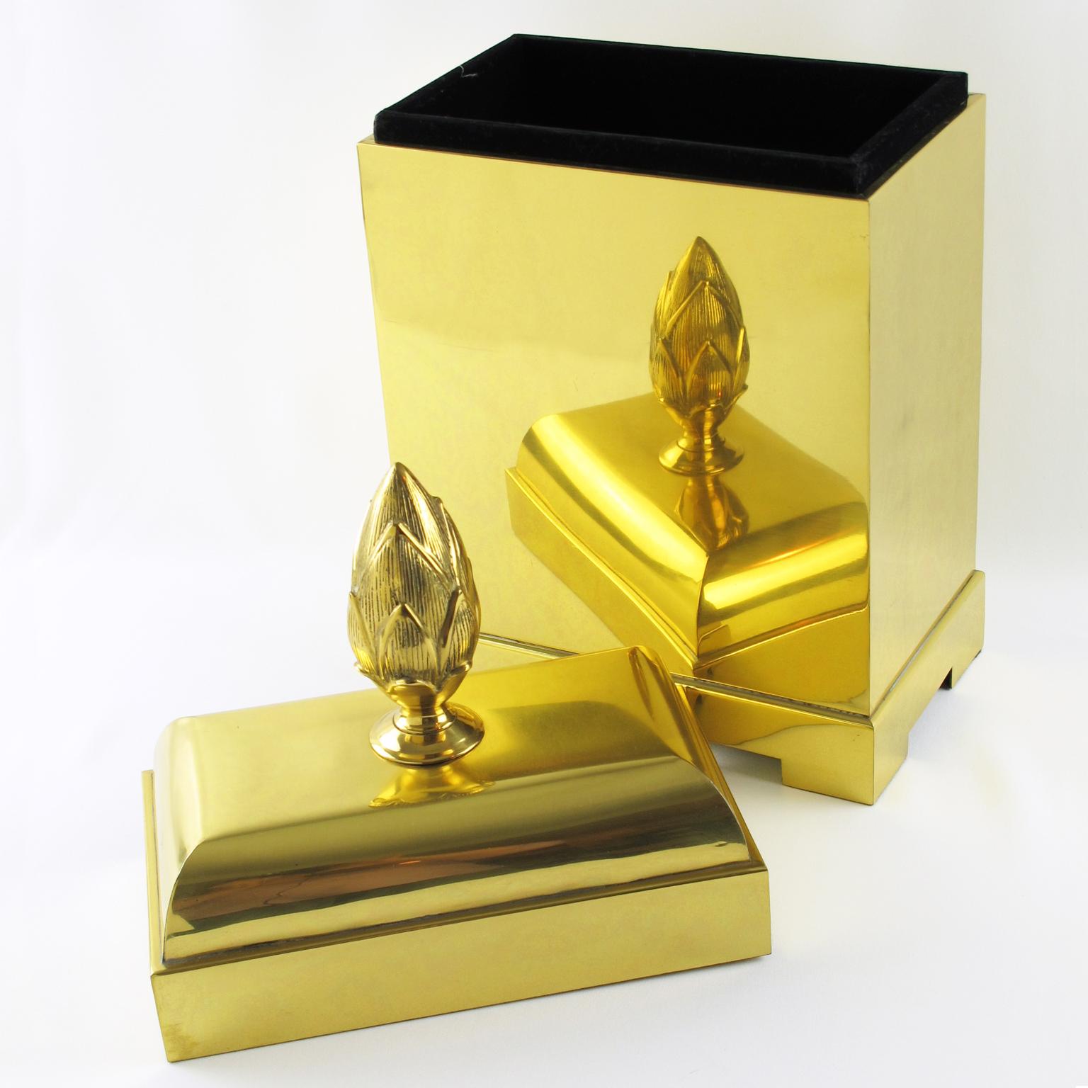 Chapman Tall Brass Magazine Storage Lidded Box, 1980s For Sale 4