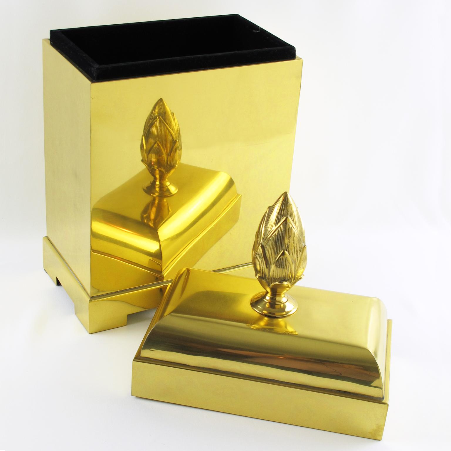 American Chapman Tall Brass Magazine Storage Lidded Box, 1980s For Sale