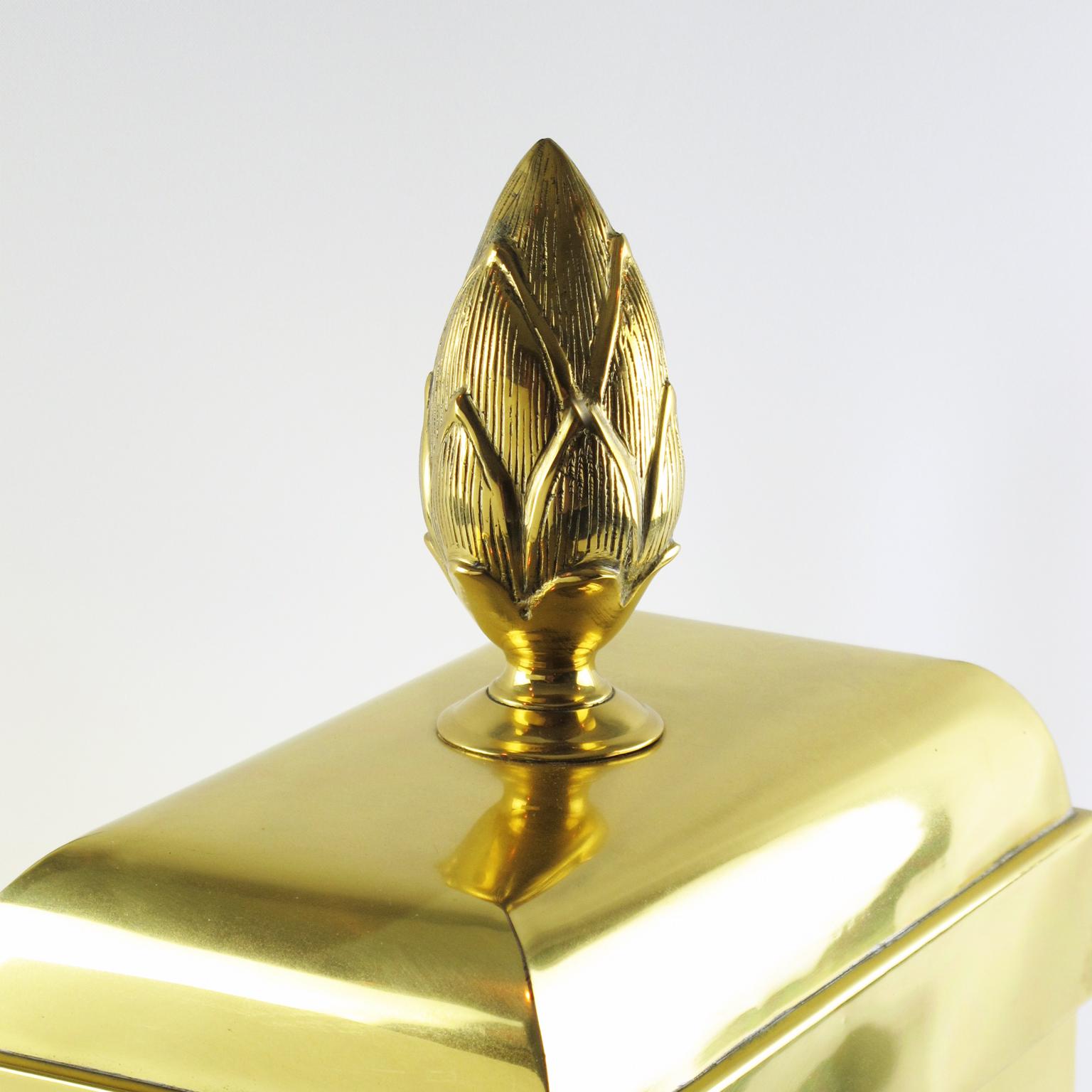 Chapman Tall Brass Magazine Storage Lidded Box, 1980s In Excellent Condition For Sale In Atlanta, GA