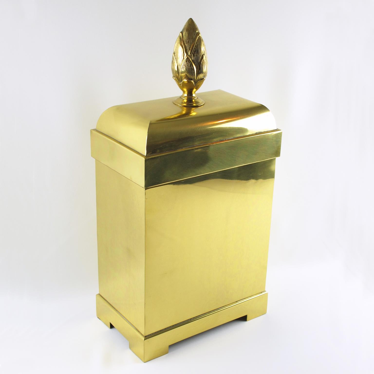 Metal Chapman Tall Brass Magazine Storage Lidded Box, 1980s For Sale