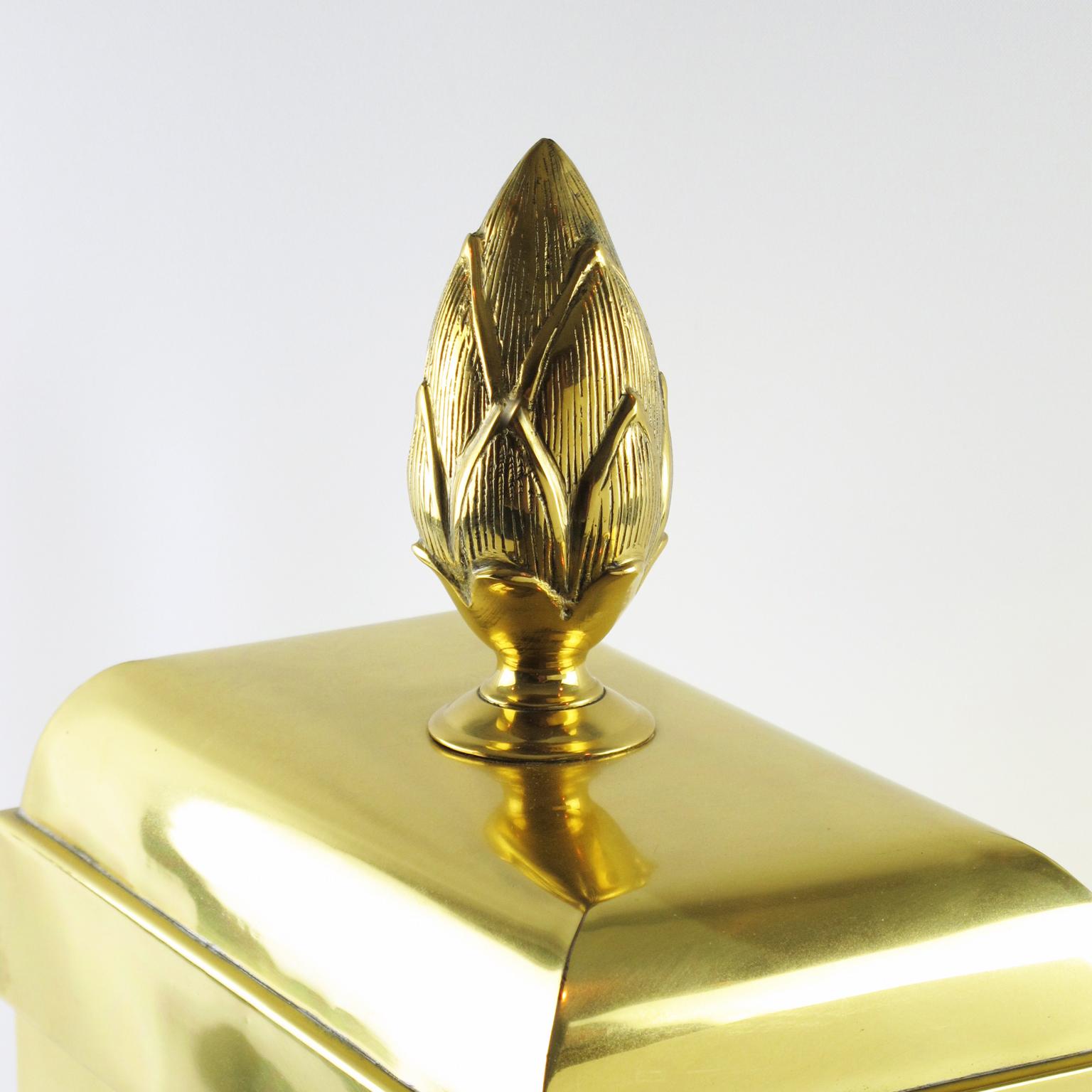 Chapman Tall Brass Magazine Storage Lidded Box, 1980s For Sale 1