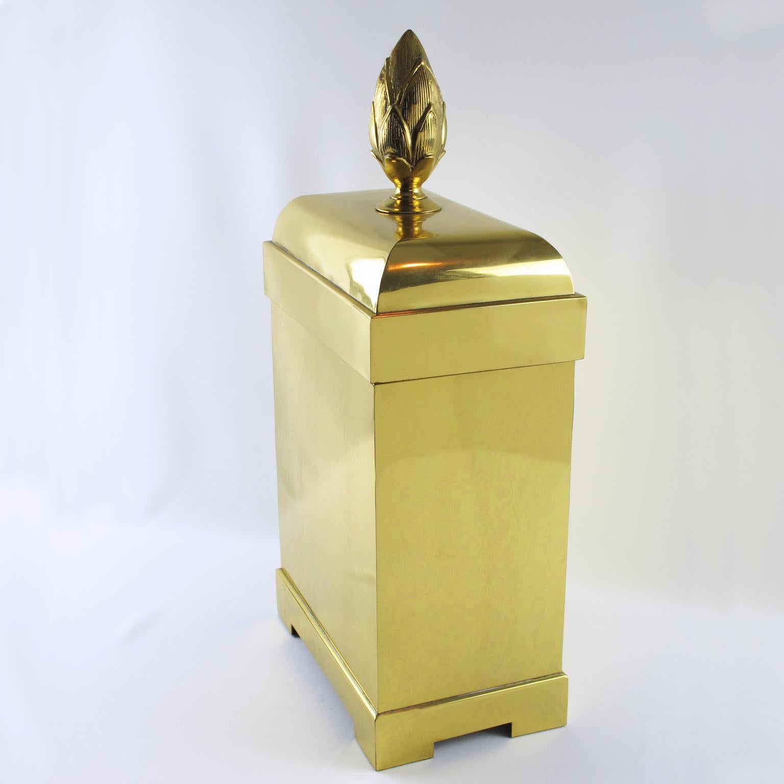 Chapman Tall Brass Magazine Storage Lidded Box, 1980s For Sale 2