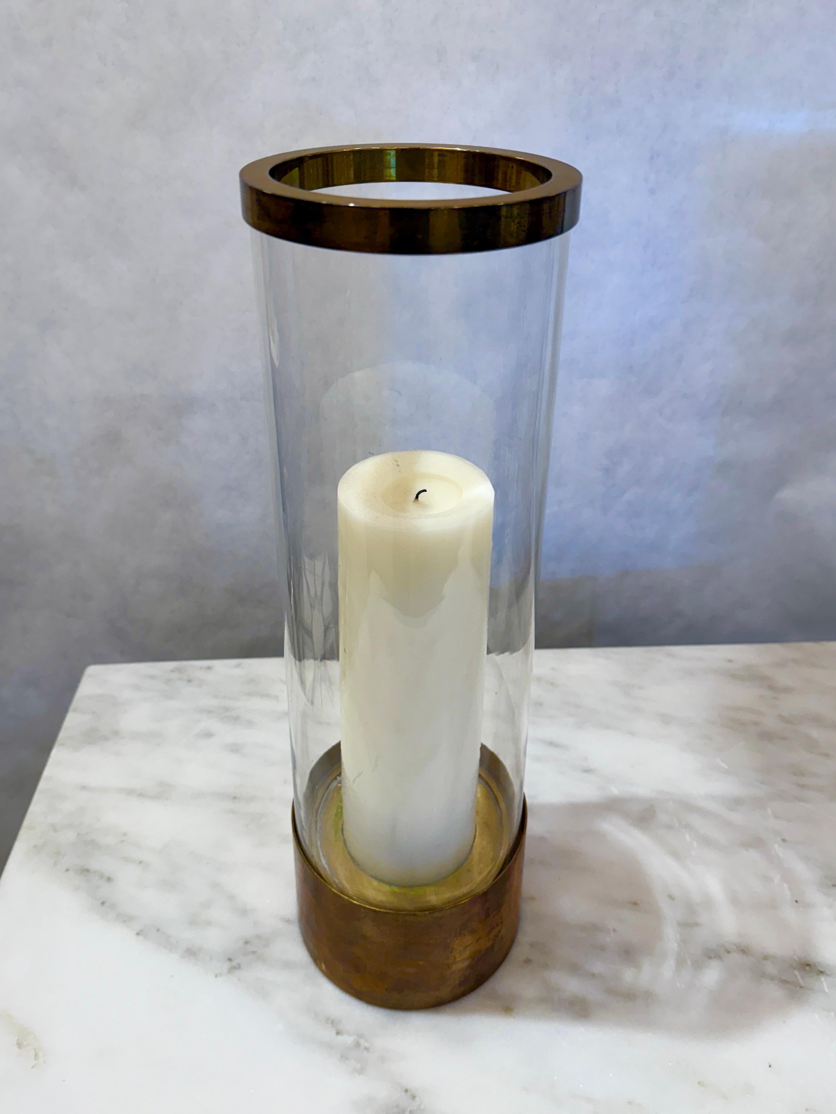 Américain Chapman - Lanterne ouragan cylindrique en laiton et verre en vente