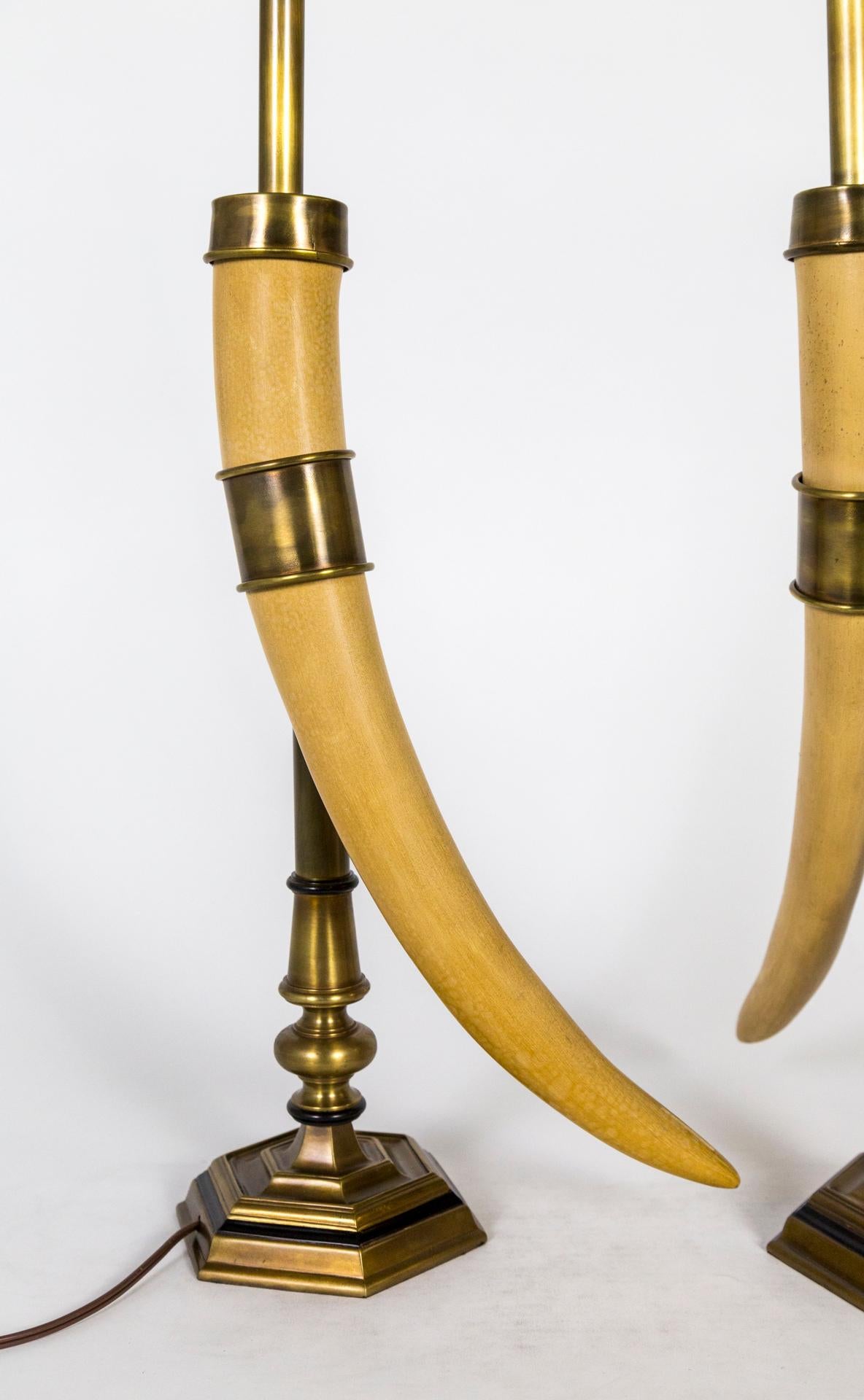 Chapman Vintage Faux Horn & Brass Lamps 'Pair' For Sale 1