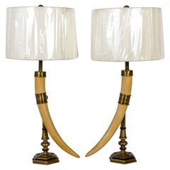 Paire de lampes vintage Chapman en fausse corne et laiton