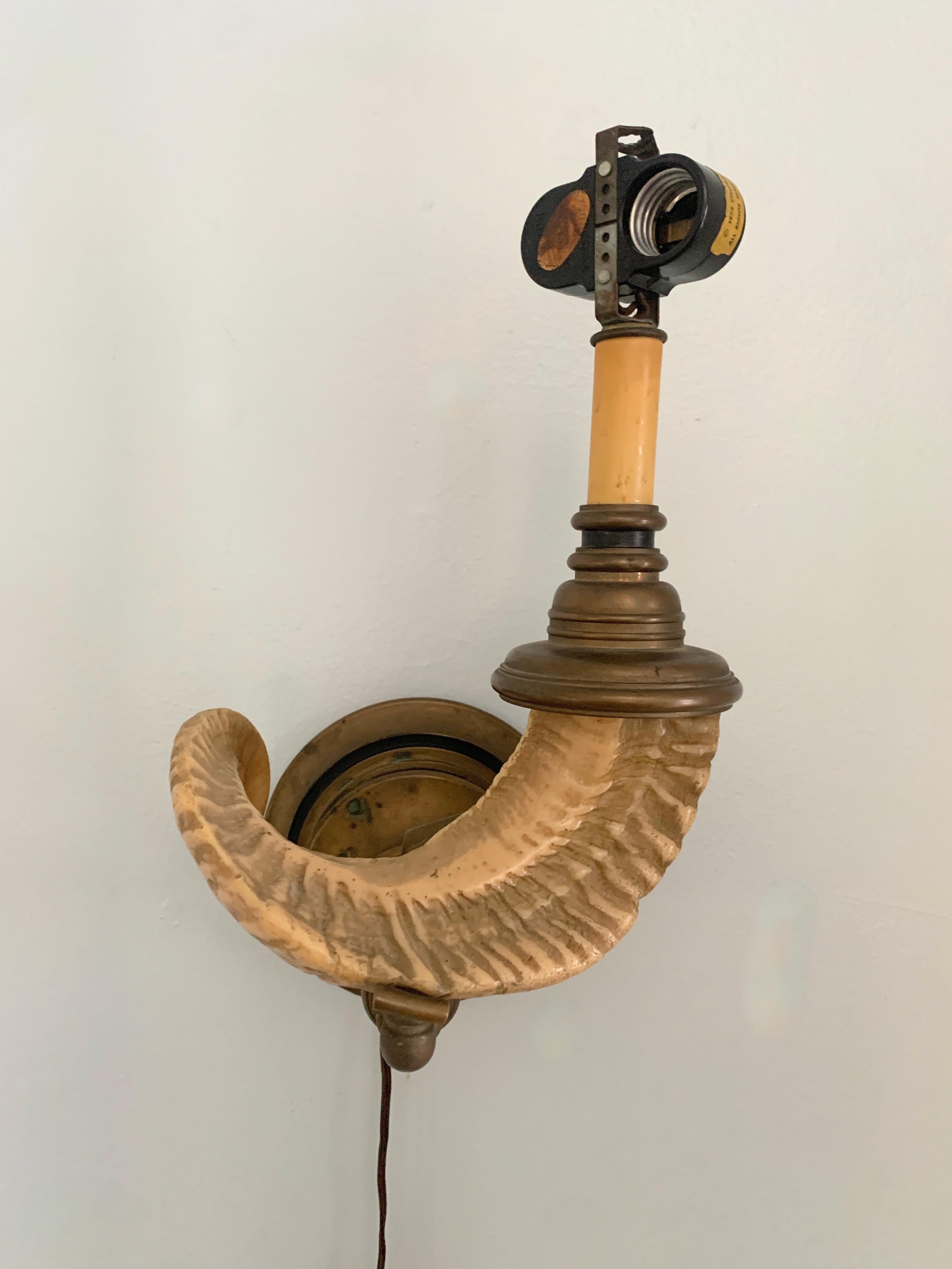 20th Century Chapman Wall Sconce with Ram Horn Detail and Metal Shade