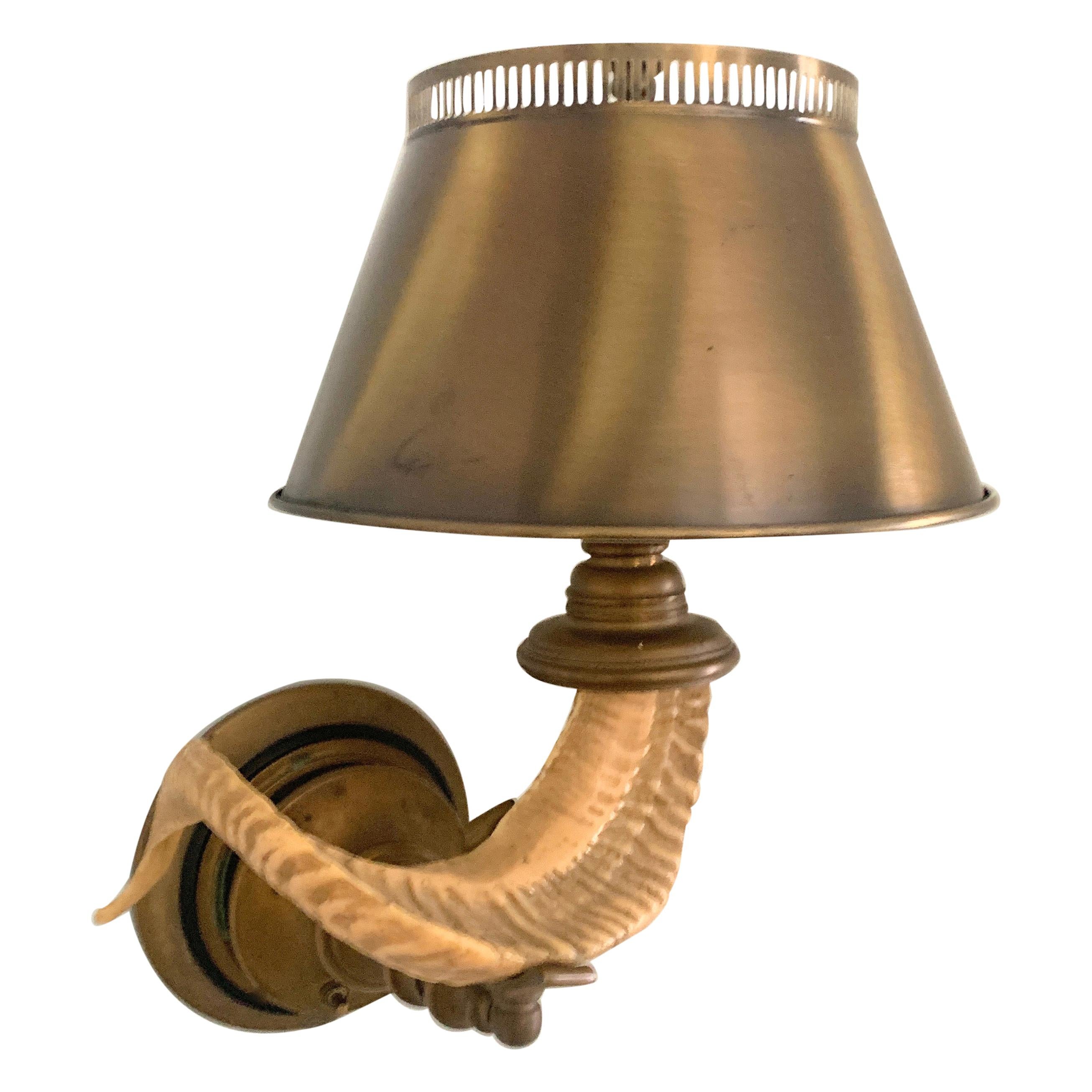 Chapman Wall Sconce with Ram Horn Detail and Metal Shade