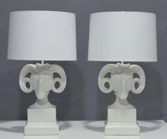 Chapman White Ceramic Ram Head Lamps