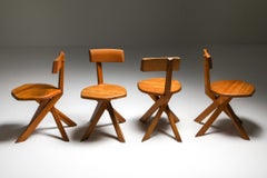 Chapo 'S34' Dining Chairs in Solid Elm, 1960s