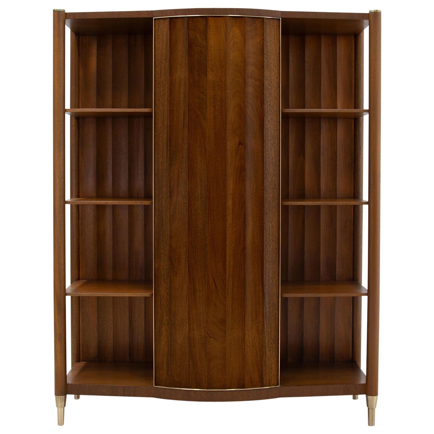  Landon Bookcase or Dry Bar in Mahogany with Brass Accents by Chapter & Verse For Sale