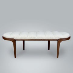 Bent Walnut Bench with White Bouclé Upholstery by Chapter & Verse