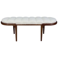 Bent Walnut Bench with White Bouclé Upholstery by Chapter & Verse