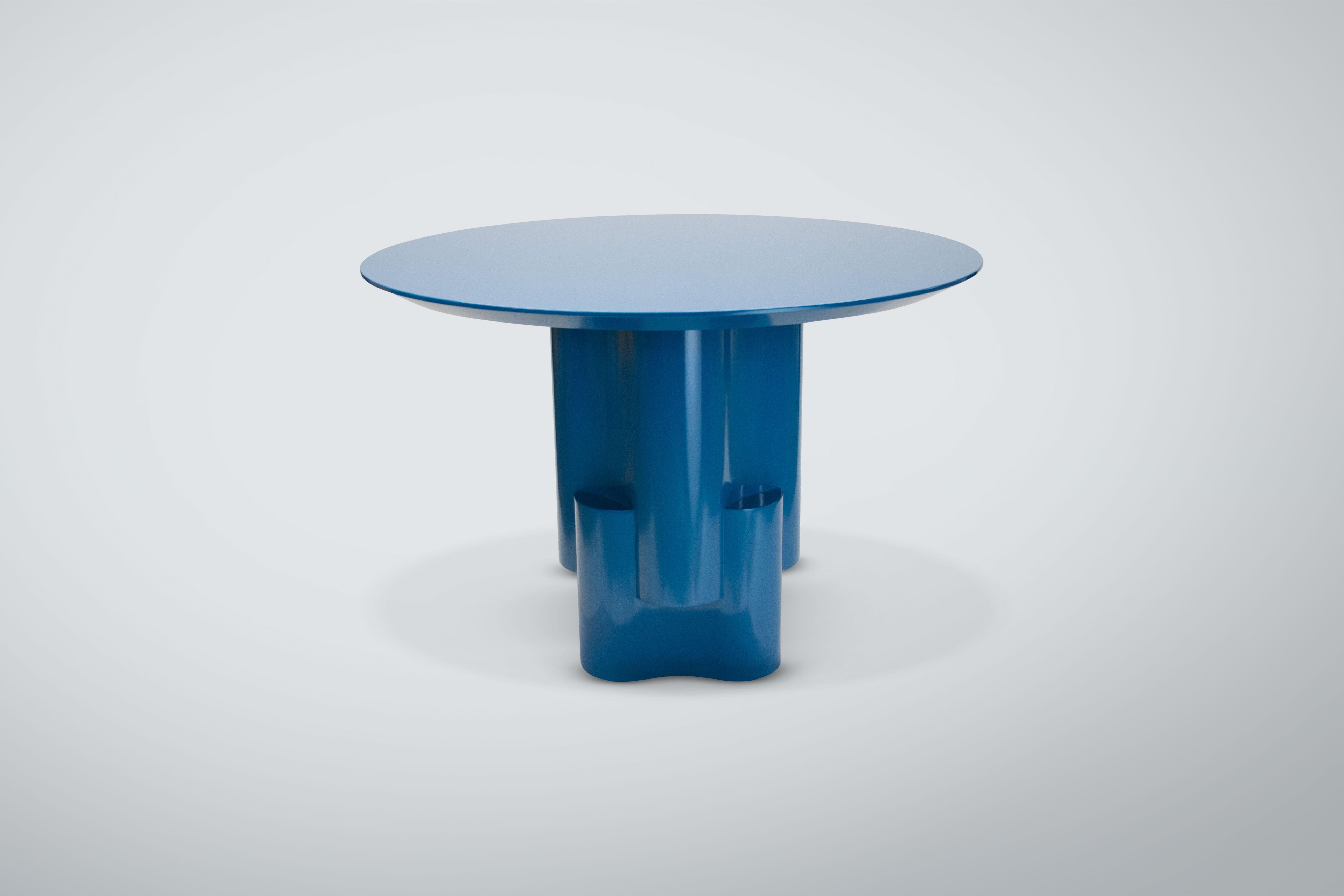 Modern Blue Lacquered Tsugime Pedestal Table by Chapter & Verse For Sale