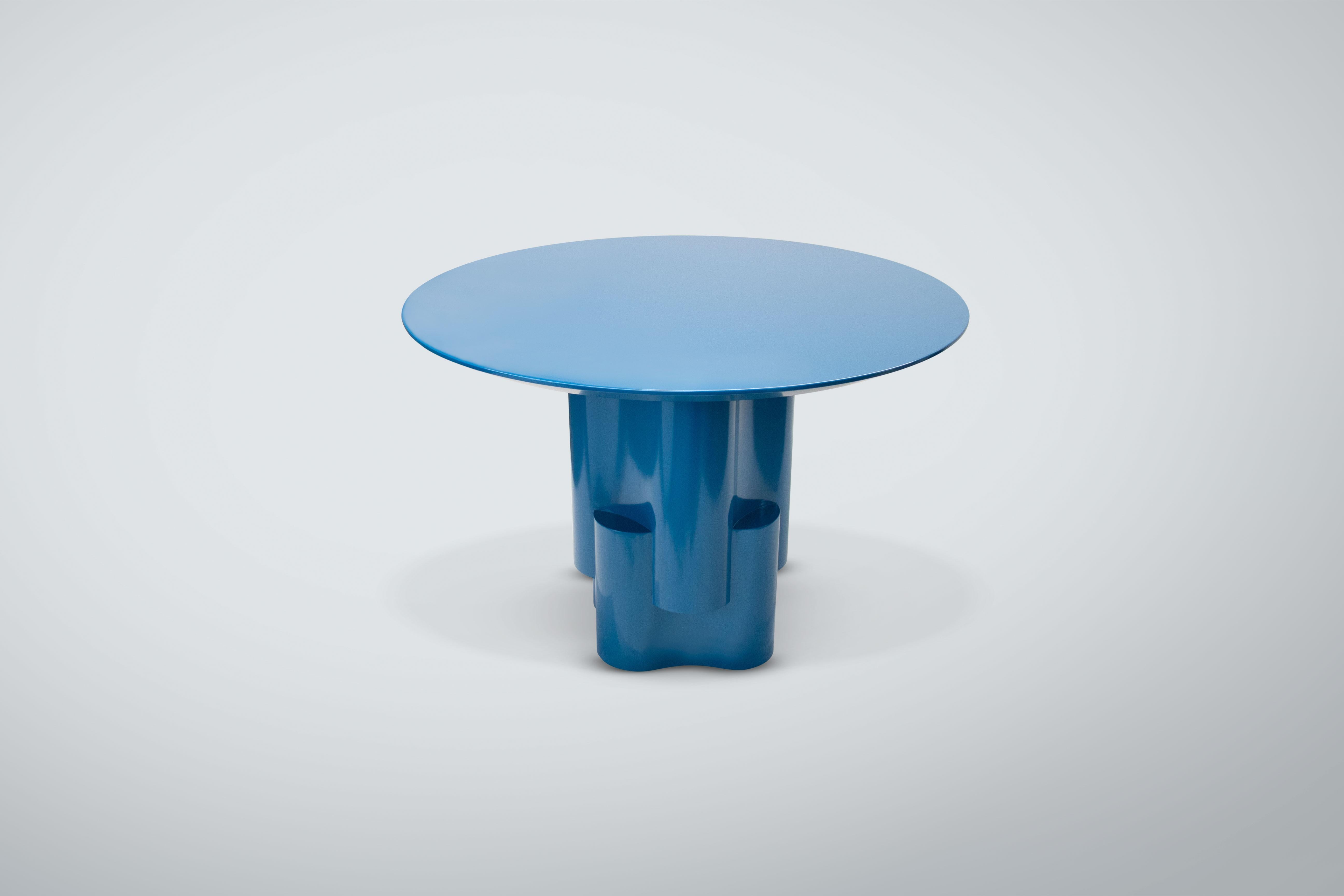 American Blue Lacquered Tsugime Pedestal Table by Chapter & Verse For Sale