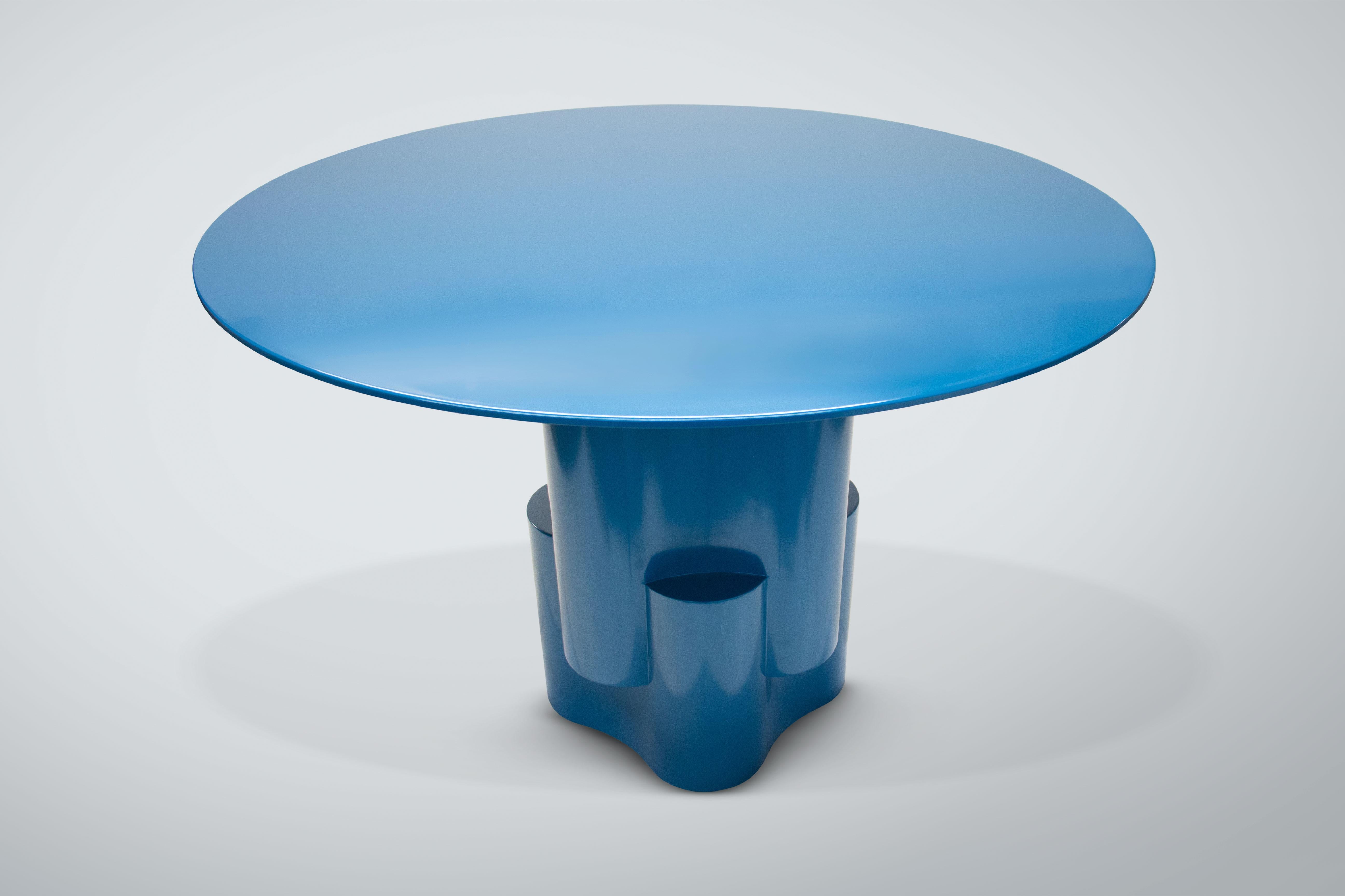 Blue Lacquered Tsugime Pedestal Table by Chapter & Verse In New Condition For Sale In Brooklyn, NY