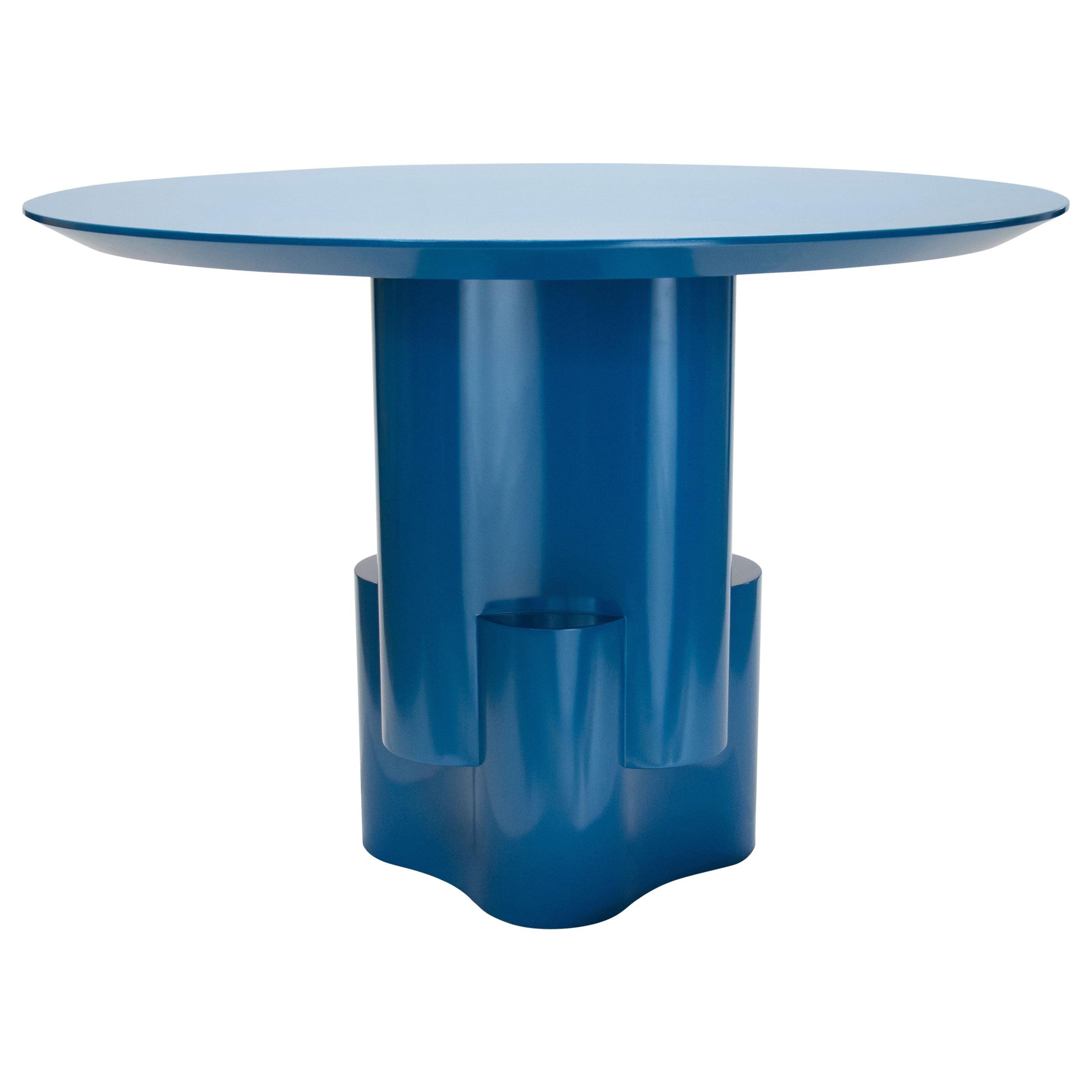 Blue Lacquered Tsugime Pedestal Table by Chapter & Verse For Sale