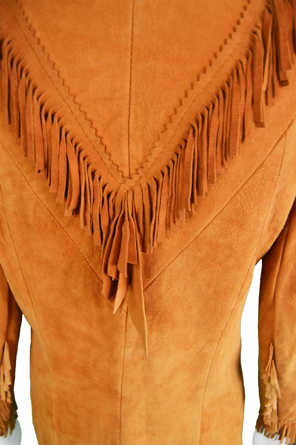 Char Santa Fe Vintage Women's Hippie Brown Suede Fringe Shirt, 1980s  For Sale 4