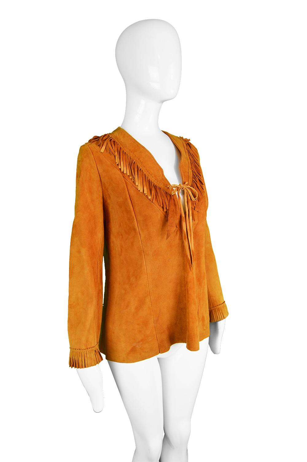 Char Santa Fe Vintage Women's Hippie Brown Suede Fringe Shirt, 1980s  For Sale 1