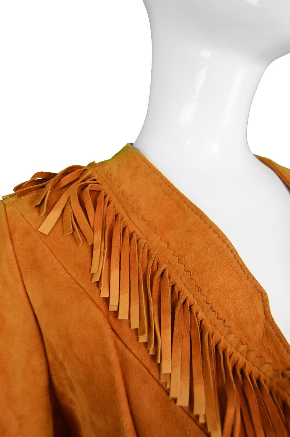Char Santa Fe Vintage Women's Hippie Brown Suede Fringe Shirt, 1980s  For Sale 2