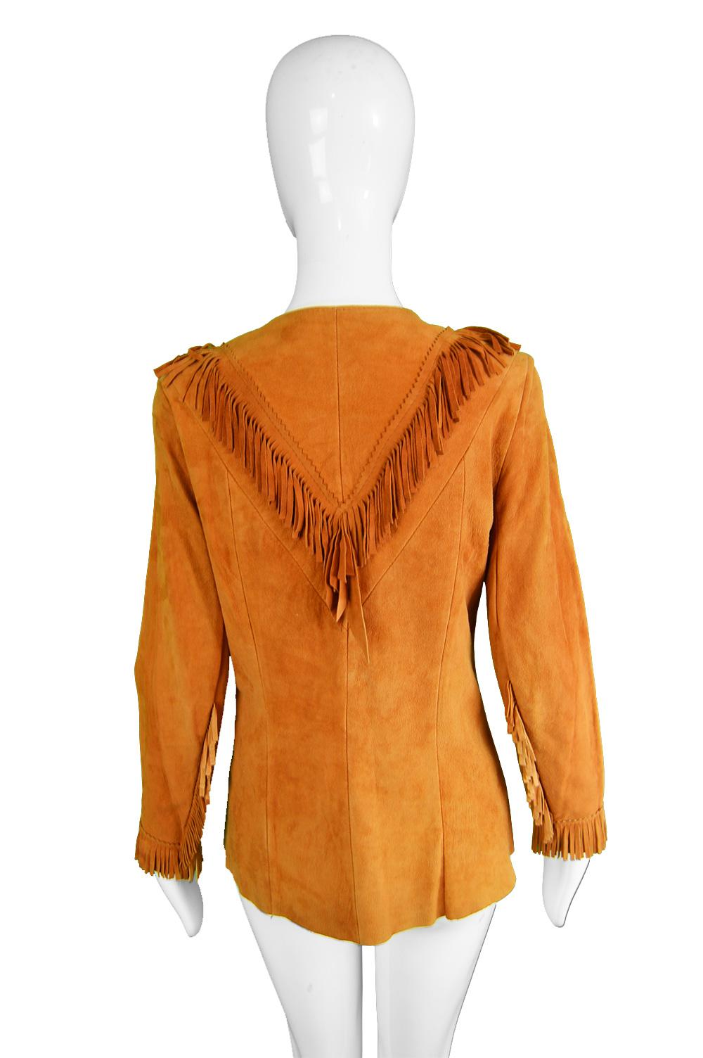 Char Santa Fe Vintage Women's Hippie Brown Suede Fringe Shirt, 1980s  For Sale 3